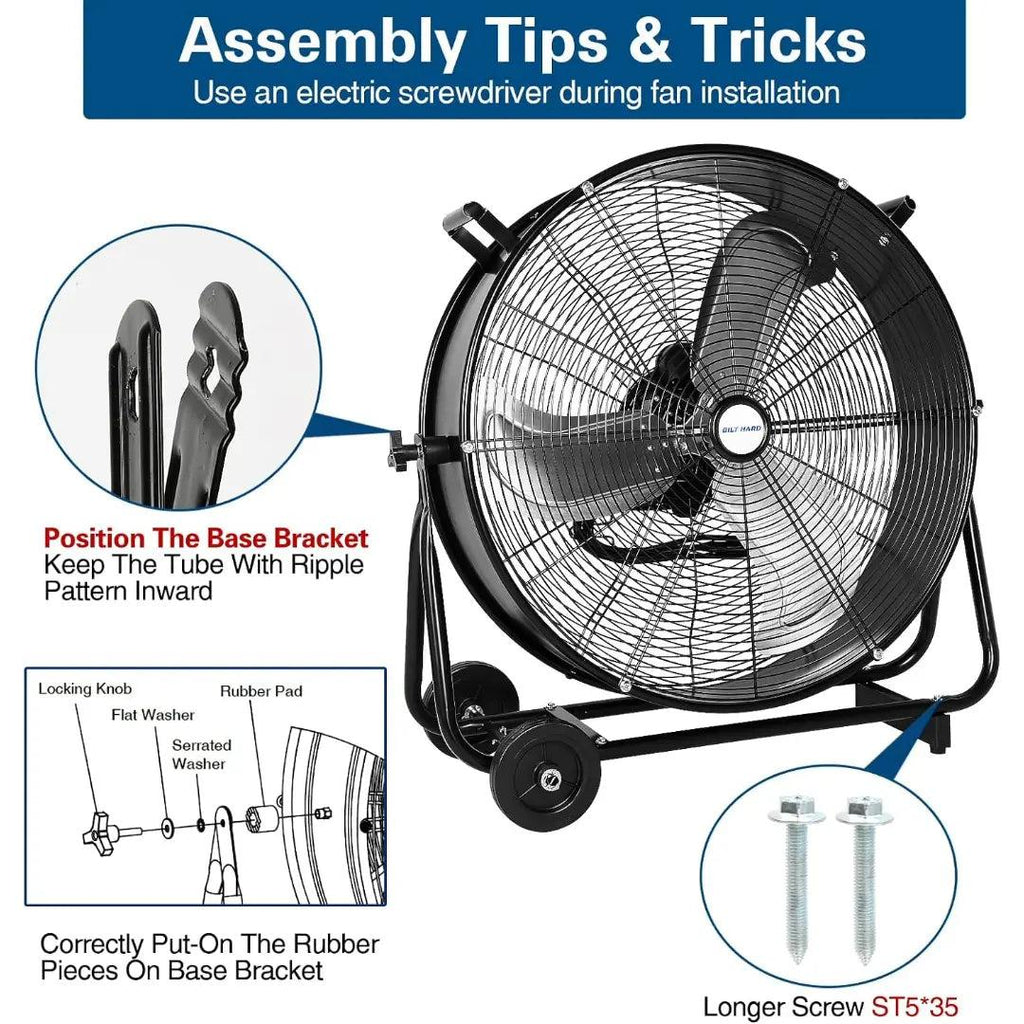 BILT HARD 24" 8100 CFM High Velocity Industrial Drum Fan, 3-Speed Heavy Duty Metal Shop Fan, UL Listed-Fan-Grease Monkey Garage