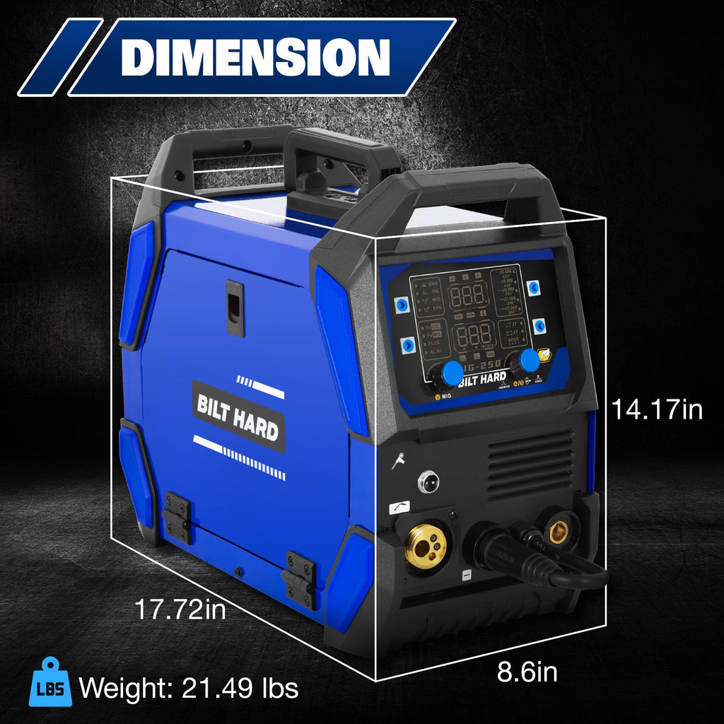 BILT HARD 250A MIG Welder, Gas MIG/Flux Core MIG/Lift TIG/Stick 4-in-1 Welding Machine, 110V/220V Multi-Process Welder w/LED Display, IGBT Inverter-Welder-Grease Monkey Garage