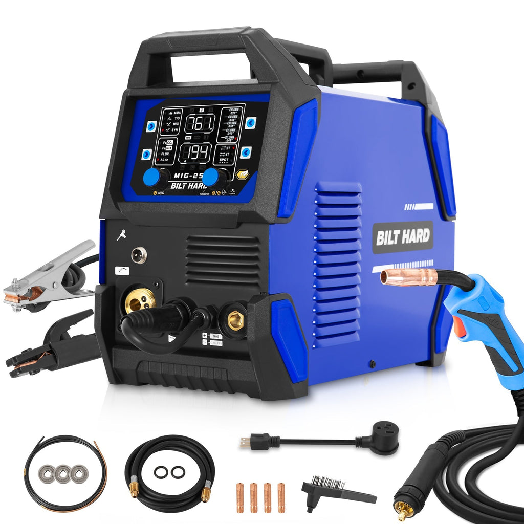 BILT HARD 250A MIG Welder, Gas MIG/Flux Core MIG/Lift TIG/Stick 4-in-1 Welding Machine, 110V/220V Multi-Process Welder w/LED Display, IGBT Inverter-Welder-Grease Monkey Garage