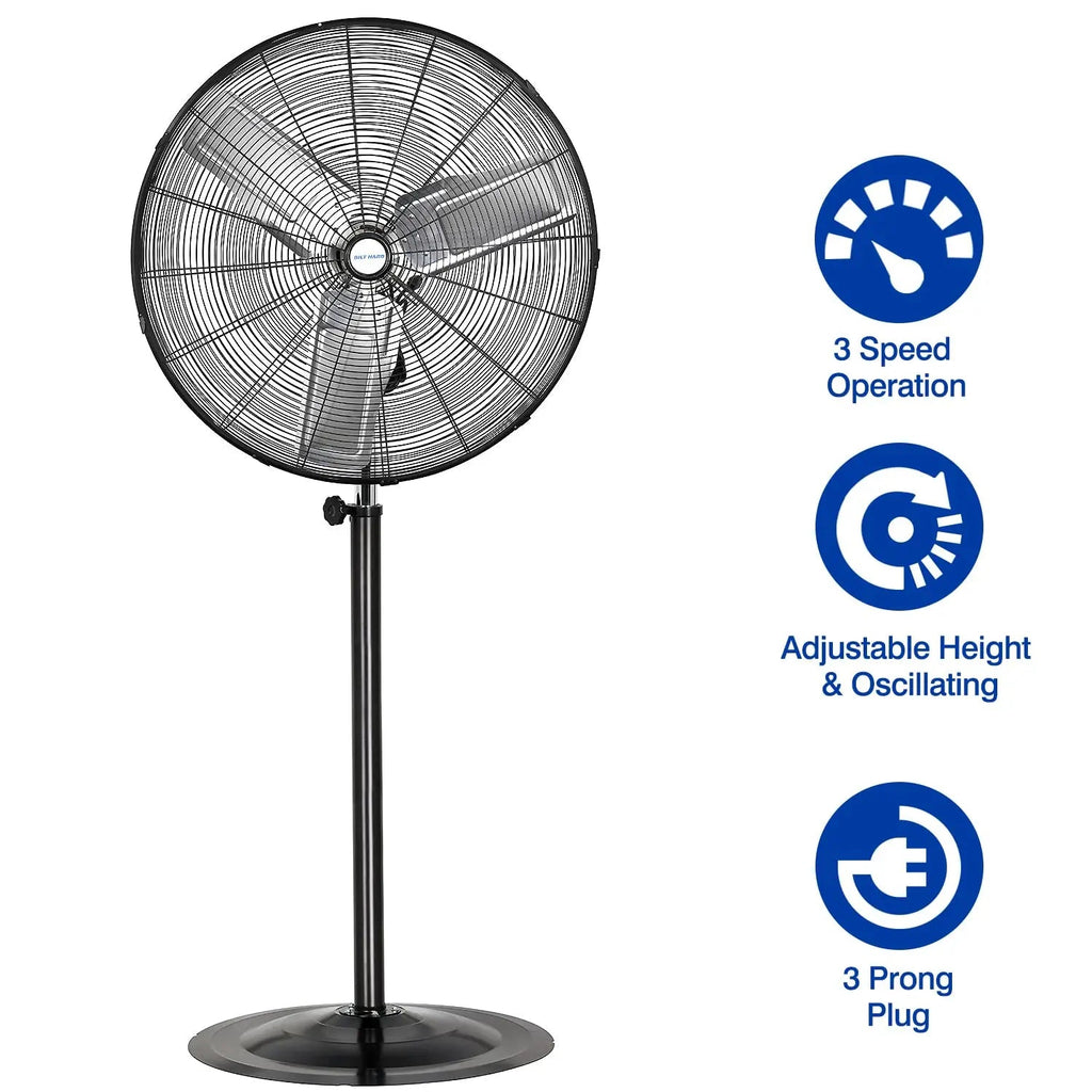 BILT HARD 30" High-Velocity Industrial Pedestal Fan - 3-Speed, Adjustable Height, Aluminum Blades-Fan-Grease Monkey Garage