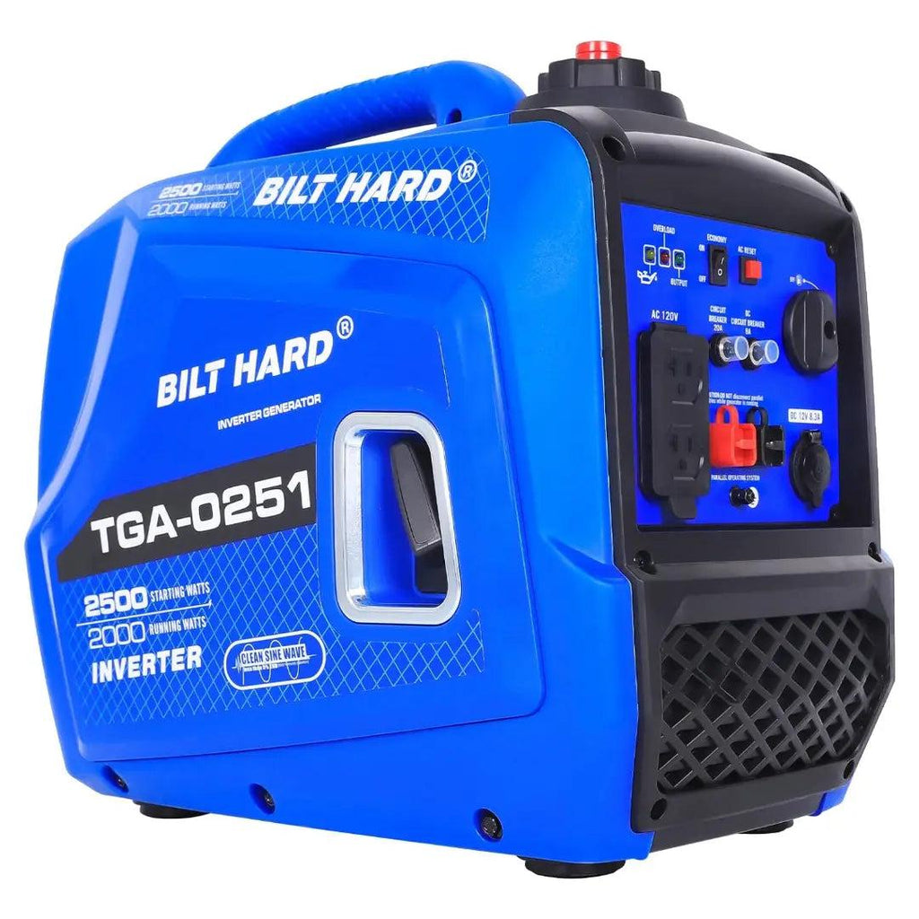 BILT HARD Generator 2500 Watt, Quiet Inverter Portable Generator 80cc 4 Stroke Engine, 120V AC Duplex Receptacle and 12V DC Output, Outdoor Generators for Home Backup Use and RV Ready-Generator-Grease Monkey Garage