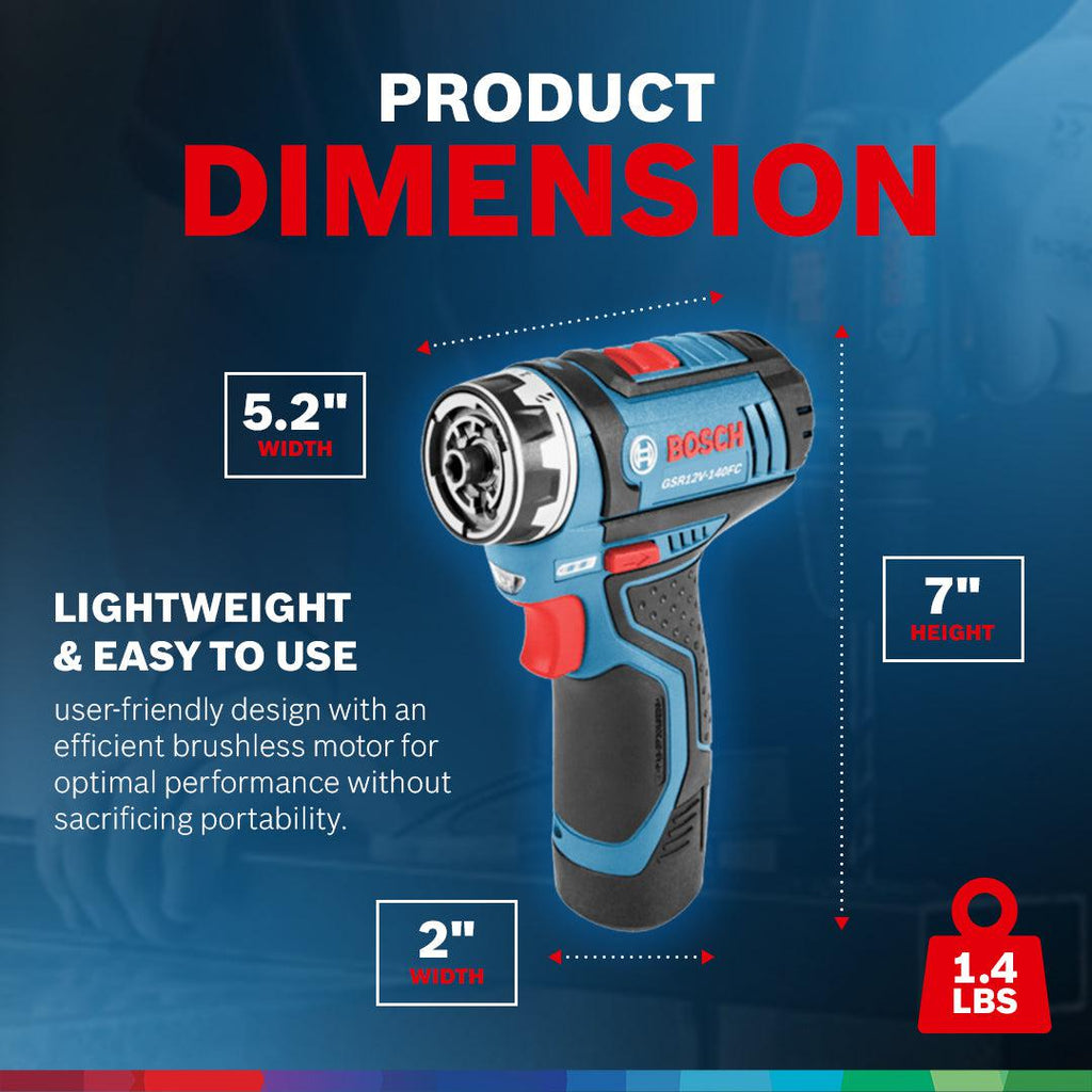 Bosch 5-In-1 Drill/Driver with Flexiclick System and 12 Volt 2.0 Ah Batteries-*Hardware | Tools | Drills | Handheld Power Drills-Grease Monkey Garage