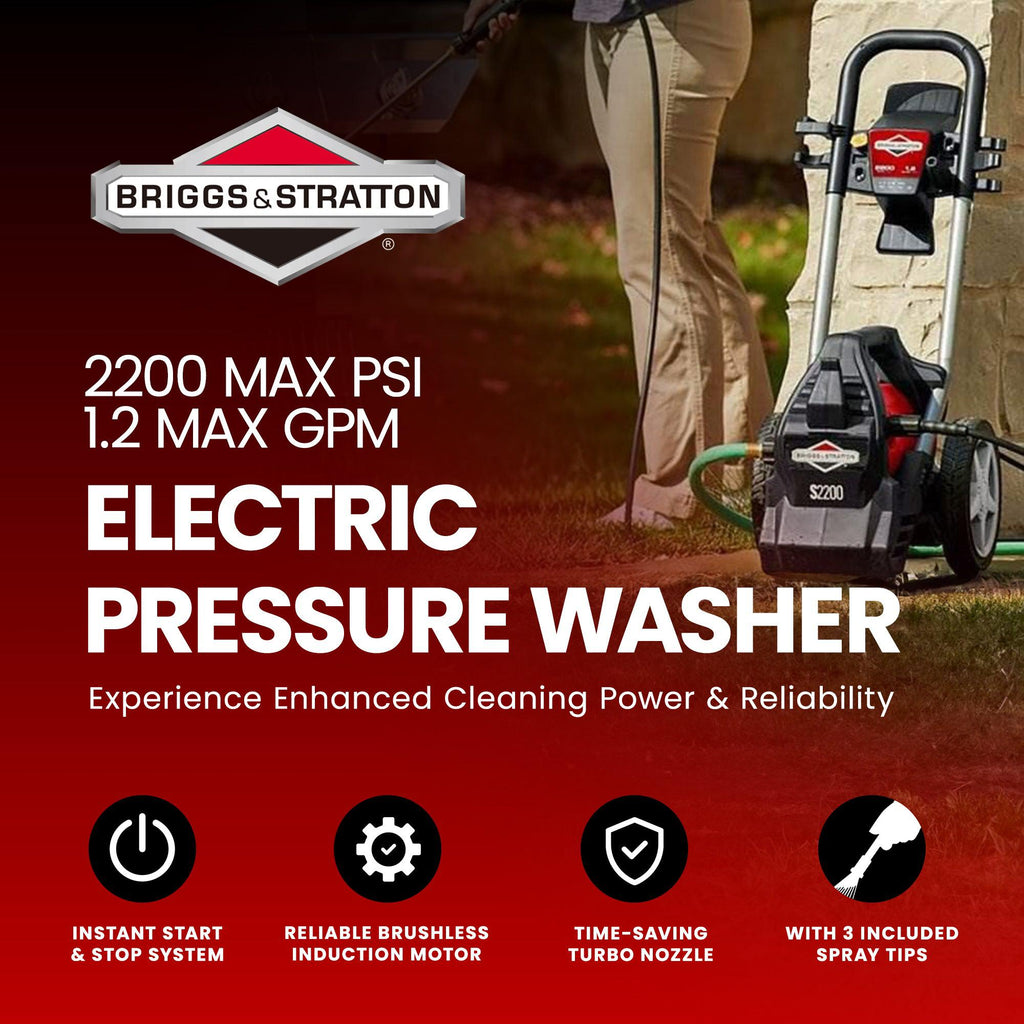 Briggs & Stratton 2200 Max PSI/1.2 Max GPM Electric Pressure Washer w/25 ft Hose-Home & Garden | Lawn & Garden | Outdoor Power Equipment | Pressure Washers-Grease Monkey Garage