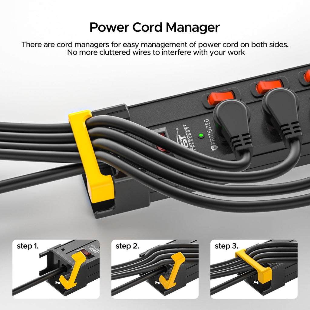 CRST 12 Outlets Individual Switches Power Strip Surge Protector with Cord Holding Design, 9FT Flat Plug Power Cord-surge protector power strip-Grease Monkey Garage