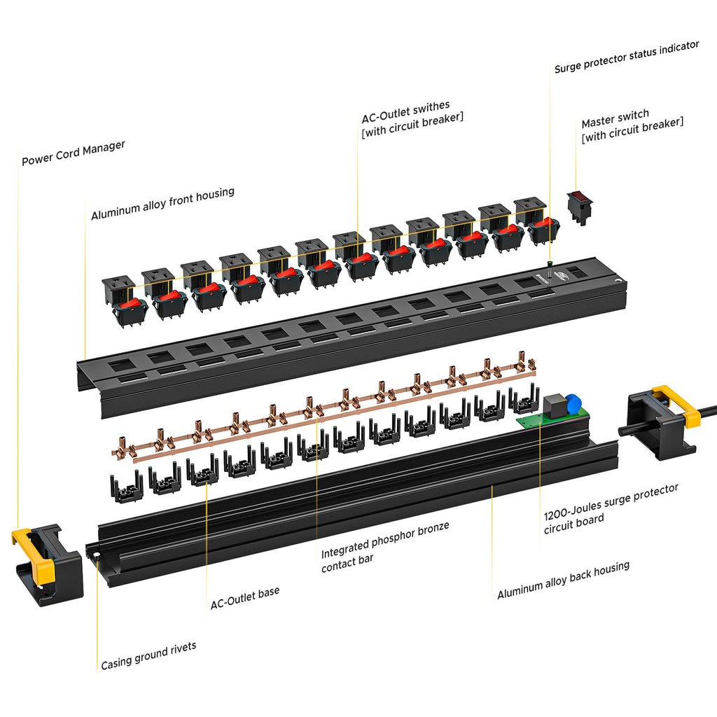 CRST 12 Outlets Individual Switches Power Strip Surge Protector with Cord Holding Design, 9FT Flat Plug Power Cord-surge protector power strip-Grease Monkey Garage