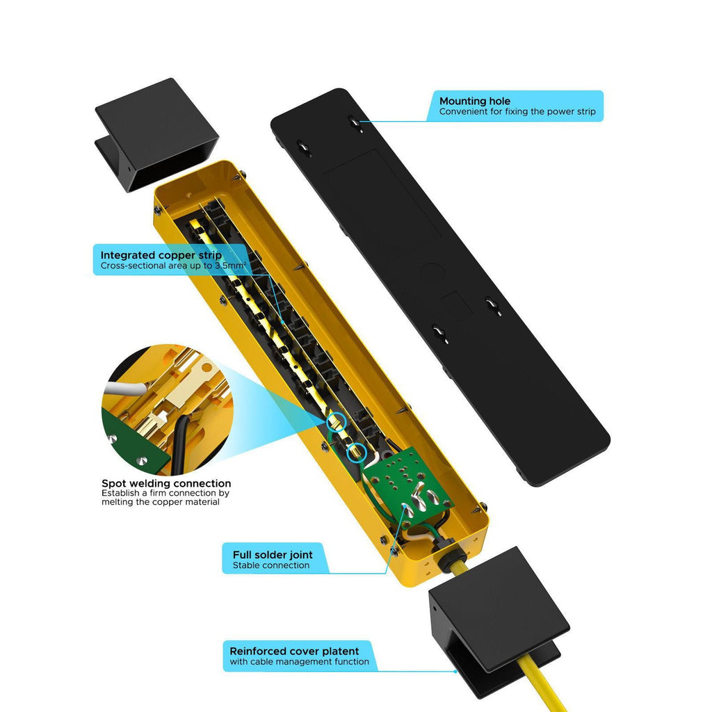 CRST Wide Spaced 6 Outlets Mountable Heavy Duty Metal Power Strip Surge Protector with Cord Wrapping Design, 15FT Power Cord-power strip-Grease Monkey Garage