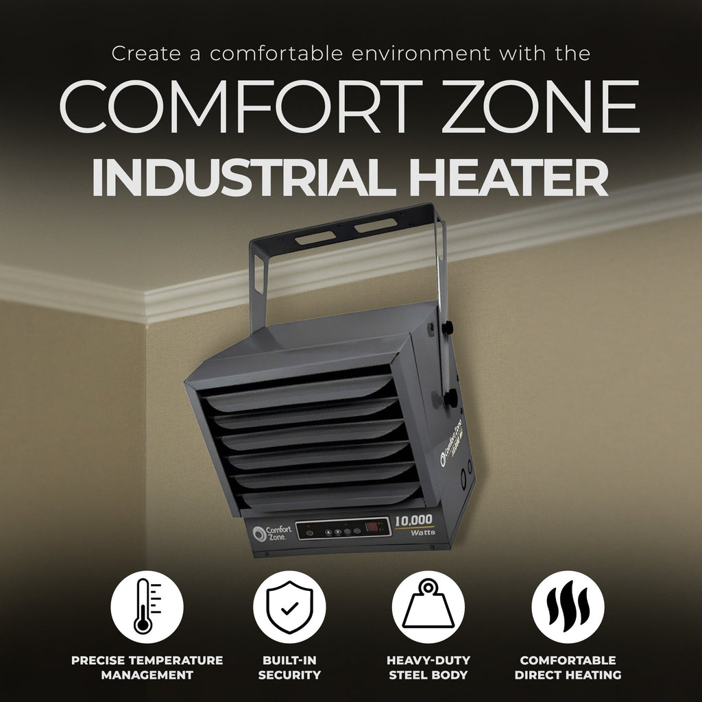Comfort Zone 10,000W Fan Forced Ceiling Mount Industrial Heater, Charcoal Gray-*Home&Garden | Household Appliances | Climate Control Appliances | Space Heaters-Grease Monkey Garage