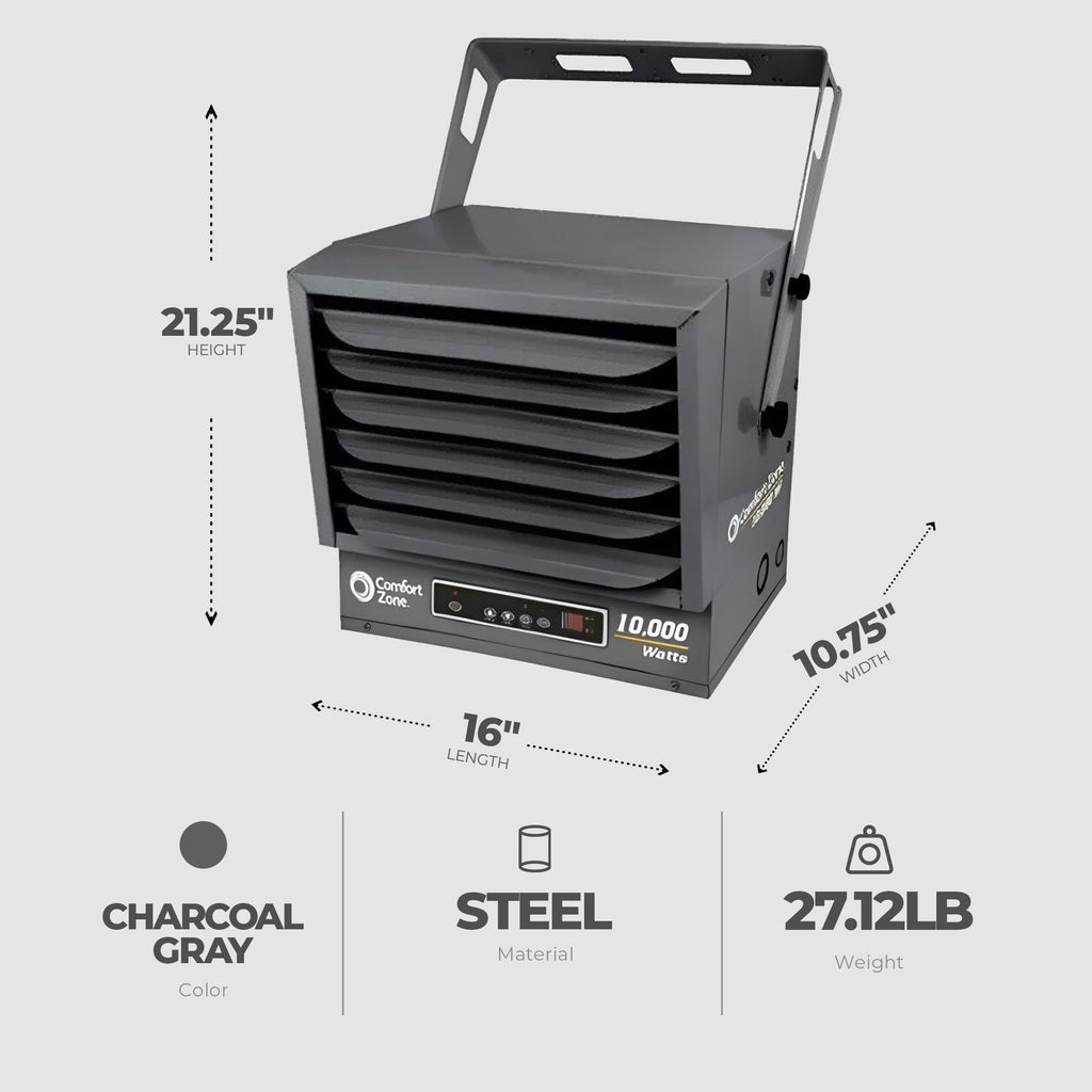 Comfort Zone 10,000W Fan Forced Ceiling Mount Industrial Heater, Charcoal Gray-*Home&Garden | Household Appliances | Climate Control Appliances | Space Heaters-Grease Monkey Garage
