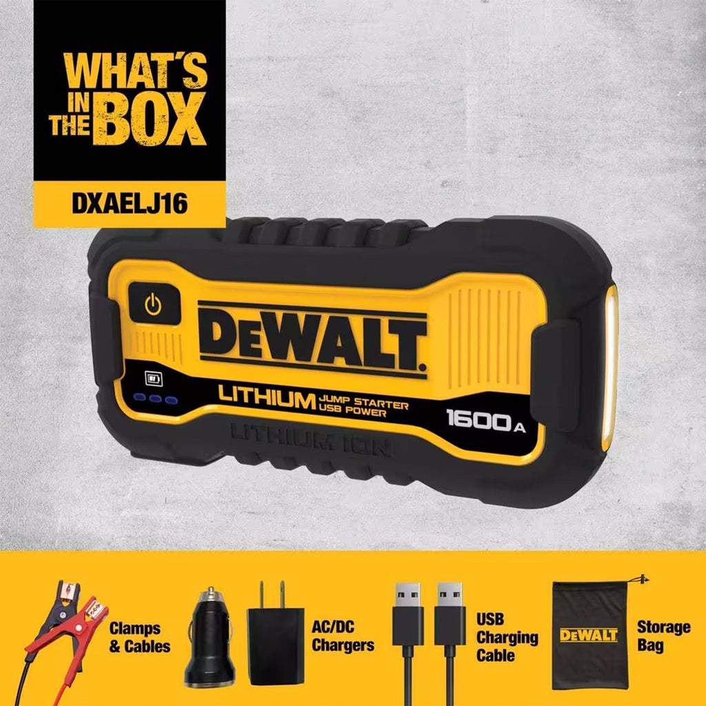 DEWALT 1600 Peak Amp Li-Po Battery Jump Power Starter, Portable Car Charger Set-Vehicles & Parts | Vehicle Parts & Accessories | Vehicle Maintenance, Care & Decor | Vehicle Repair & Specialty Tools | Vehicle Jumper Cables-Grease Monkey Garage