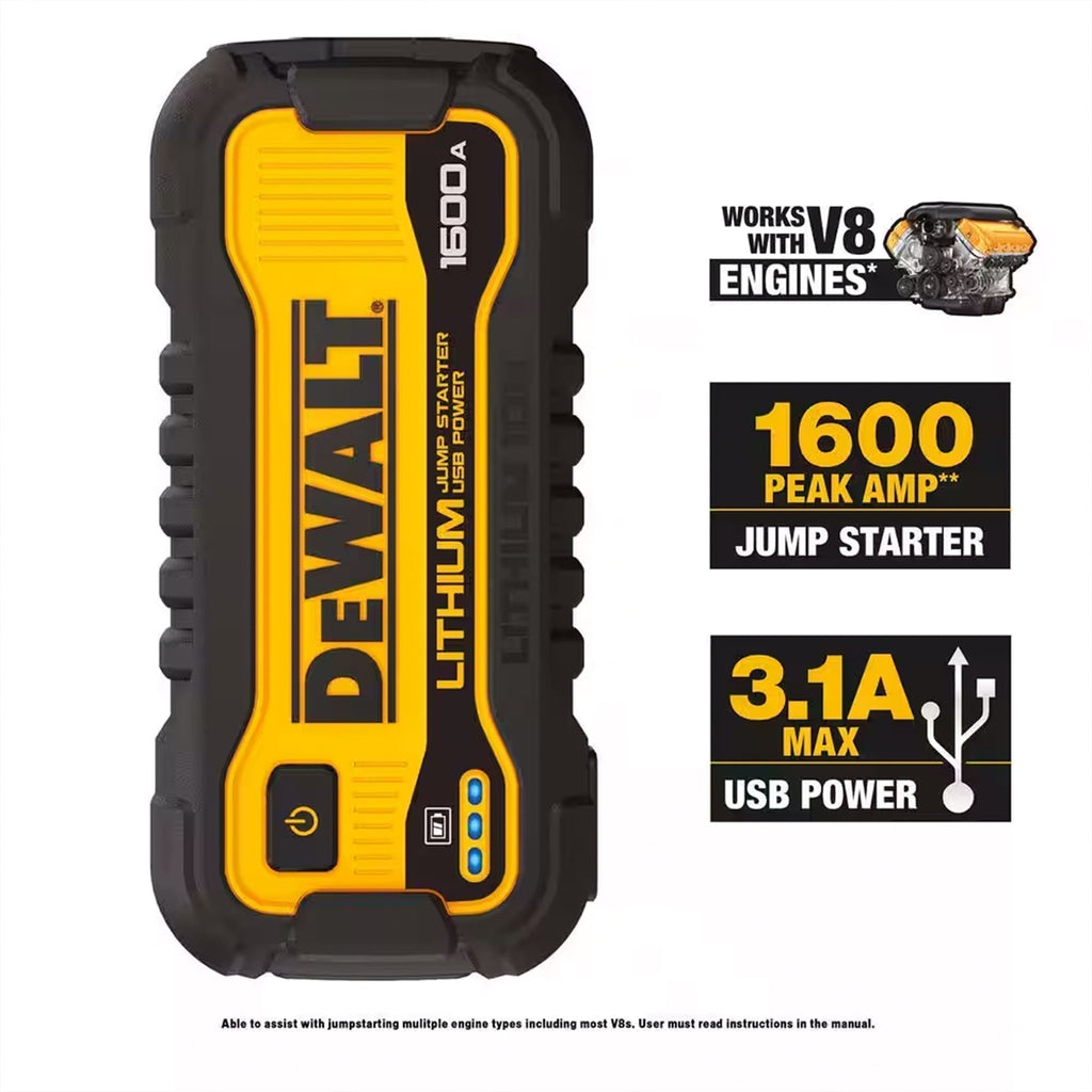 DEWALT 1600 Peak Amp Li-Po Battery Jump Power Starter, Portable Car Charger Set-Vehicles & Parts | Vehicle Parts & Accessories | Vehicle Maintenance, Care & Decor | Vehicle Repair & Specialty Tools | Vehicle Jumper Cables-Grease Monkey Garage