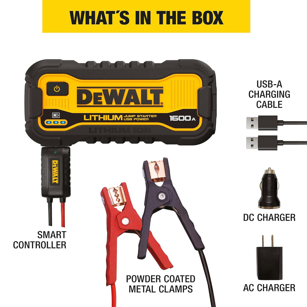 DEWALT 1600 Peak Amp Li-Po Battery Jump Power Starter, Portable Car Charger Set-Vehicles & Parts | Vehicle Parts & Accessories | Vehicle Maintenance, Care & Decor | Vehicle Repair & Specialty Tools | Vehicle Jumper Cables-Grease Monkey Garage