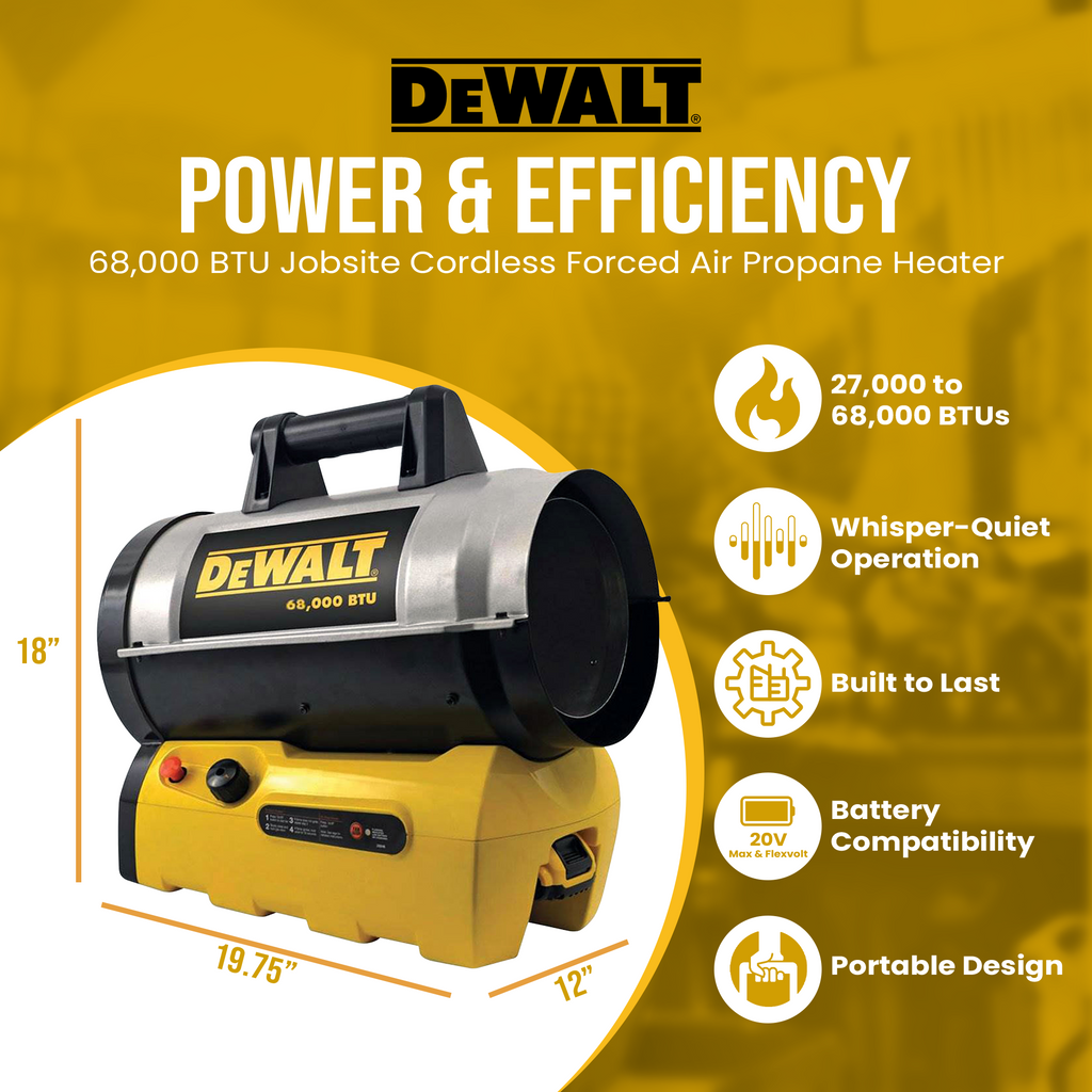 DeWalt F340661 68,000 BTU Portable Jobsite Cordless Forced Air Propane Heater-*Home&Garden | Household Appliances | Climate Control Appliances | Space Heaters-Grease Monkey Garage