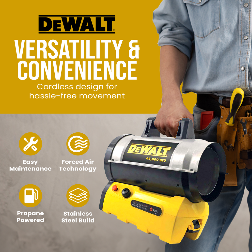 DeWalt F340661 68,000 BTU Portable Jobsite Cordless Forced Air Propane Heater-*Home&Garden | Household Appliances | Climate Control Appliances | Space Heaters-Grease Monkey Garage