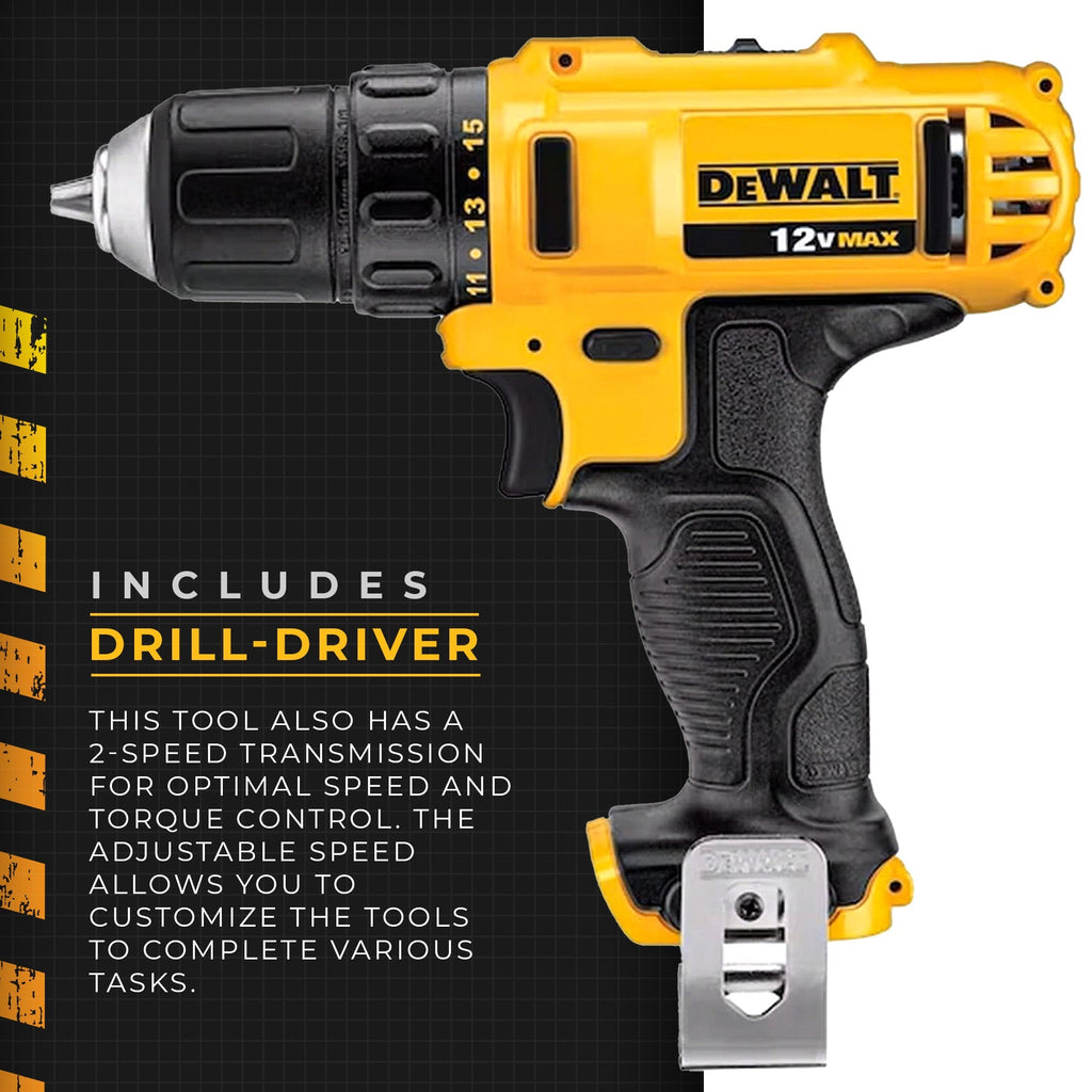 Dewalt 12V MAX Cordless Driver and Drill Hand Tool Set with 45 Drill Bits, Black-*Hardware | Tools | Drills | Handheld Power Drills-Grease Monkey Garage