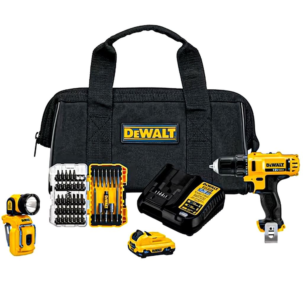 Dewalt 12V MAX Cordless Driver and Drill Hand Tool Set with 45 Drill Bits, Black-*Hardware | Tools | Drills | Handheld Power Drills-Grease Monkey Garage