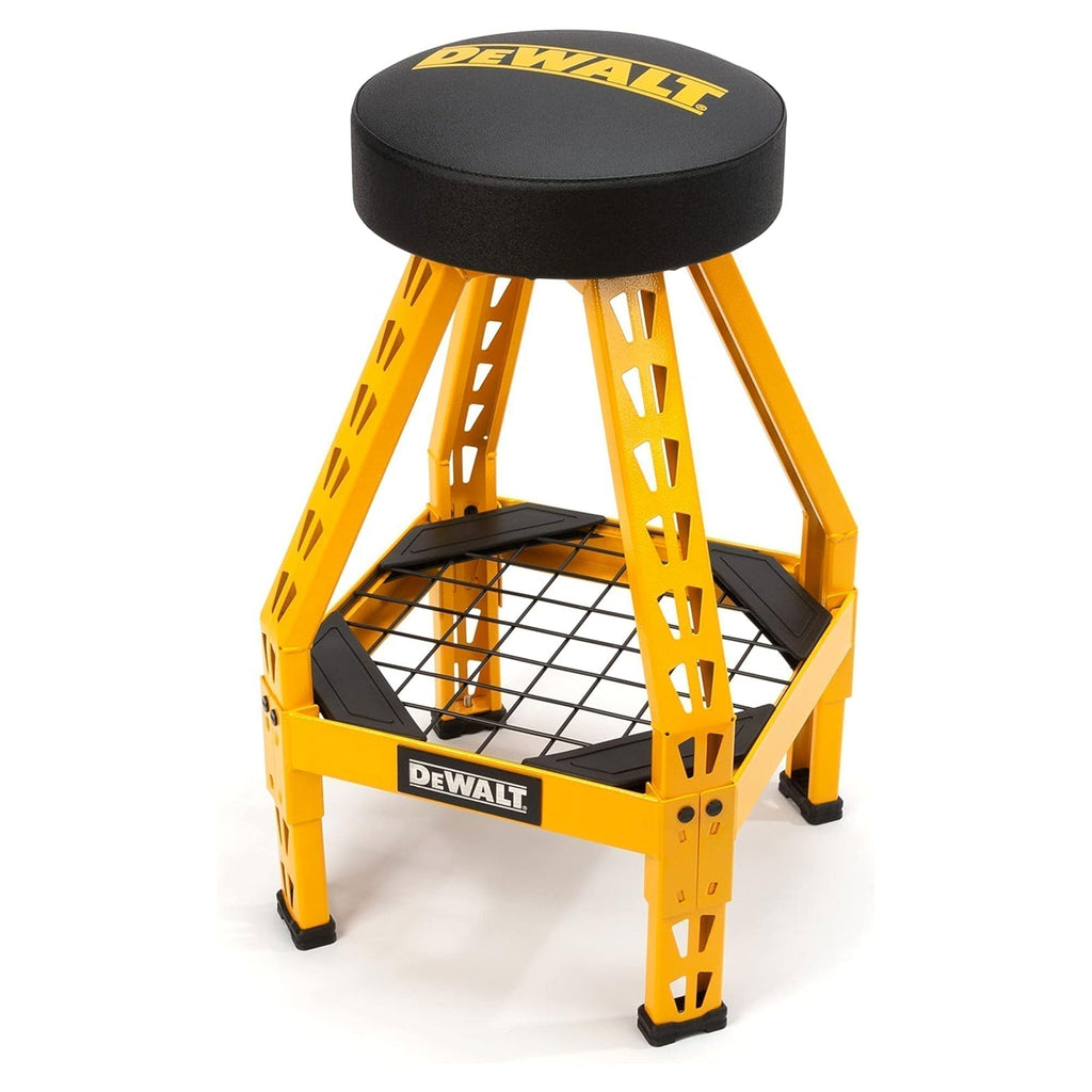 Dewalt Shop Stool 360 Degree Swivel Seat, Tool Shelf, 17.25 x 30 Inches, Black-*Vehicles&Parts | Vehicle Parts & Accessories | Vehicle Maintenance, Care & Decor | Vehicle Repair & Specialty Tools | Vehicle Tire Repair & Tire Changing Tools-Grease Monkey Garage