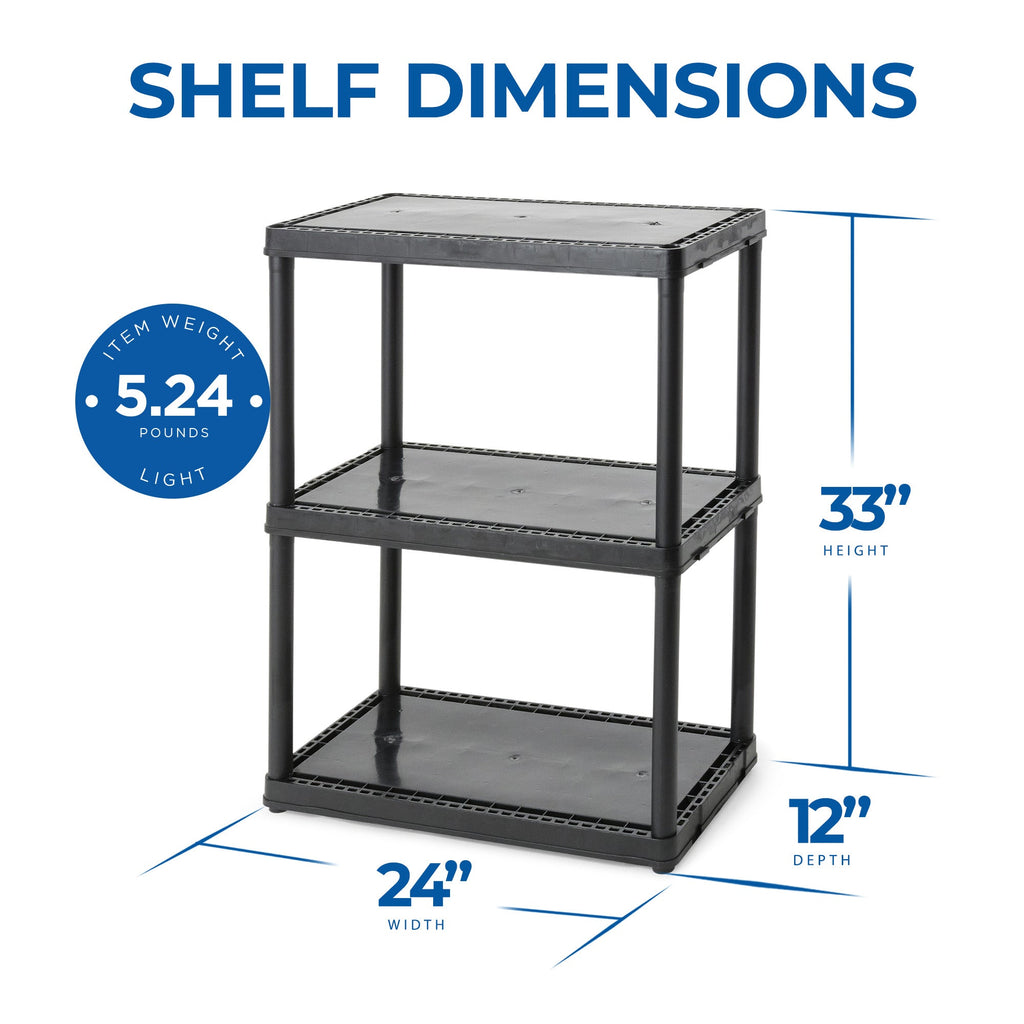 Gracious Living 3 Shelf Fixed Height Light Duty Storage Unit, Black (2 Pack)-Home & Garden | Household Supplies | Storage & Organization | Household Storage Caddies-Grease Monkey Garage