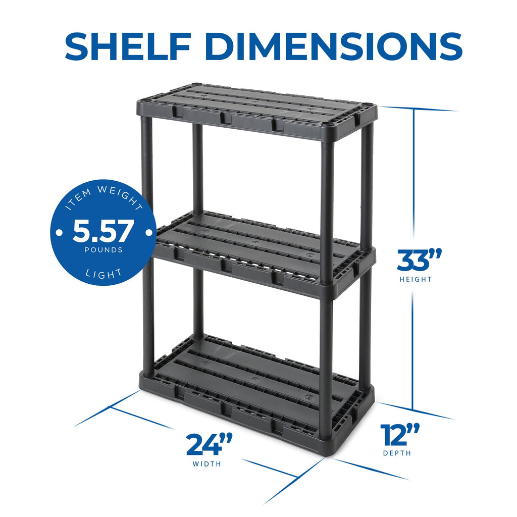 Gracious Living 3 Shelf Knect-A-Shelf Fixed Height Light Duty Storage Unit,Black-Furniture | Shelving | Bookcases & Standing Shelves-Grease Monkey Garage