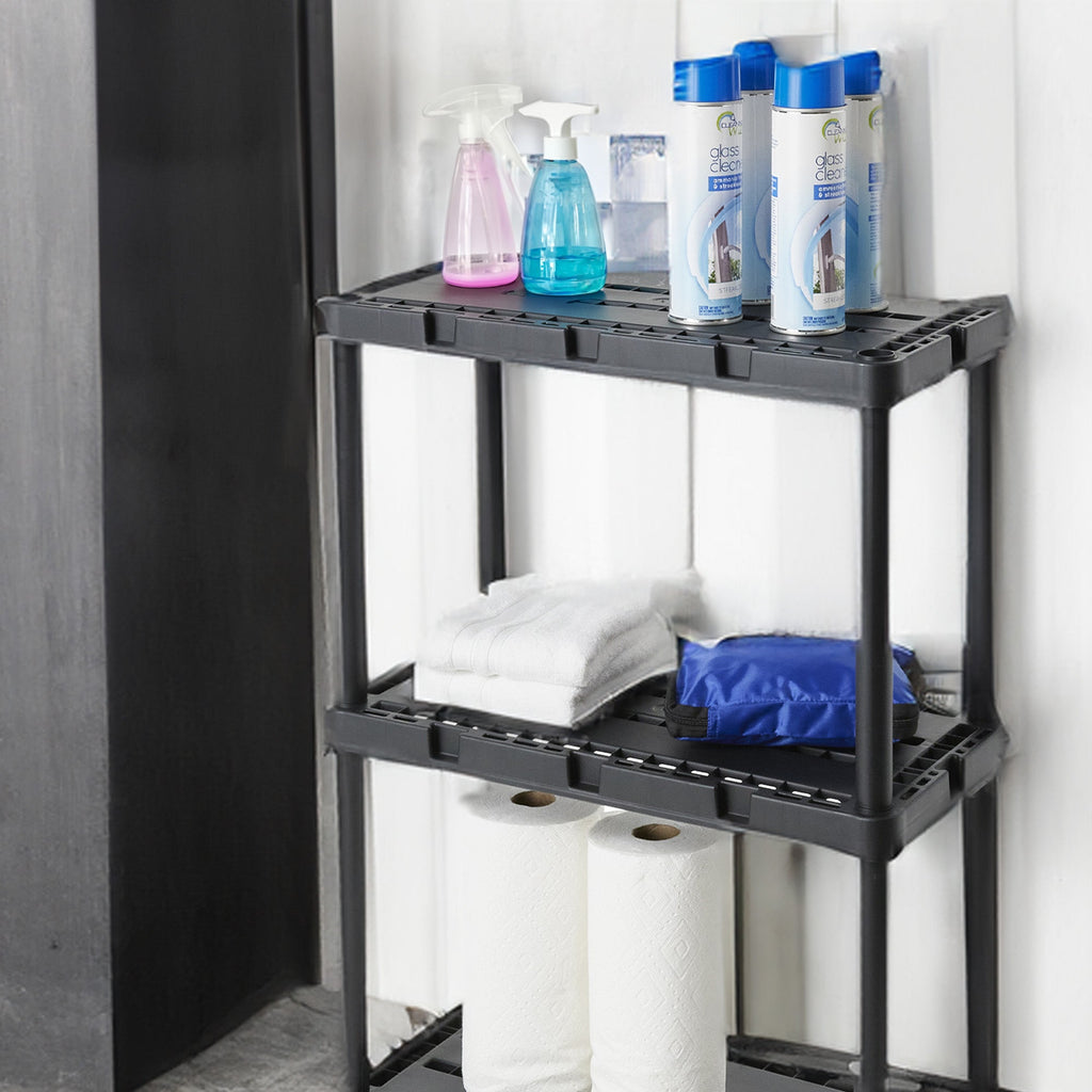 Gracious Living 3 Shelf Knect-A-Shelf Fixed Height Light Duty Storage Unit,Black-Furniture | Shelving | Bookcases & Standing Shelves-Grease Monkey Garage