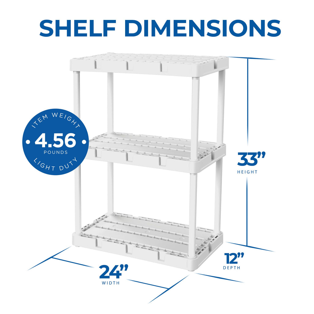 Gracious Living 3 Shelf Knect-A-Shelf Fixed Height Light Duty Storage Unit,White-Home & Garden | Household Supplies | Storage & Organization | Household Storage Caddies-Grease Monkey Garage