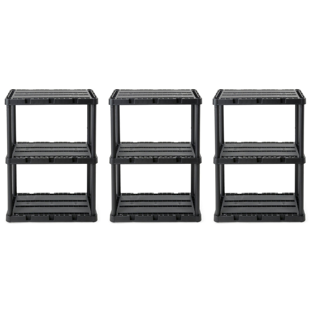 Gracious Living 3 Shelf Knect-A-Shelf Solid Light Duty Storage Unit, Black 3Pack-Furniture | Shelving | Bookcases & Standing Shelves-Grease Monkey Garage