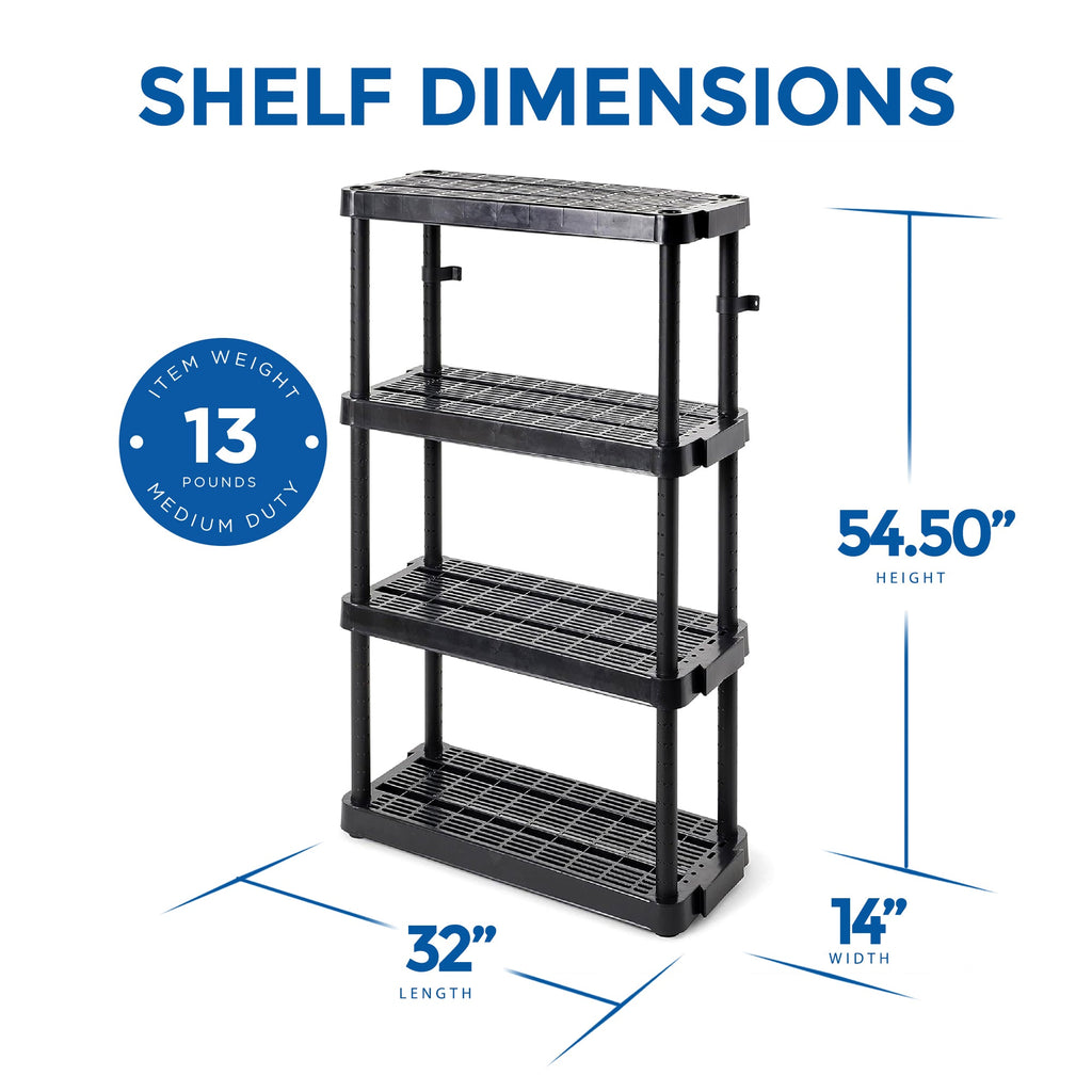 Gracious Living 4 Shelf Adjustable Height Medium Duty Storage, Black (2 Pack)-Home & Garden | Household Supplies | Storage & Organization-Grease Monkey Garage