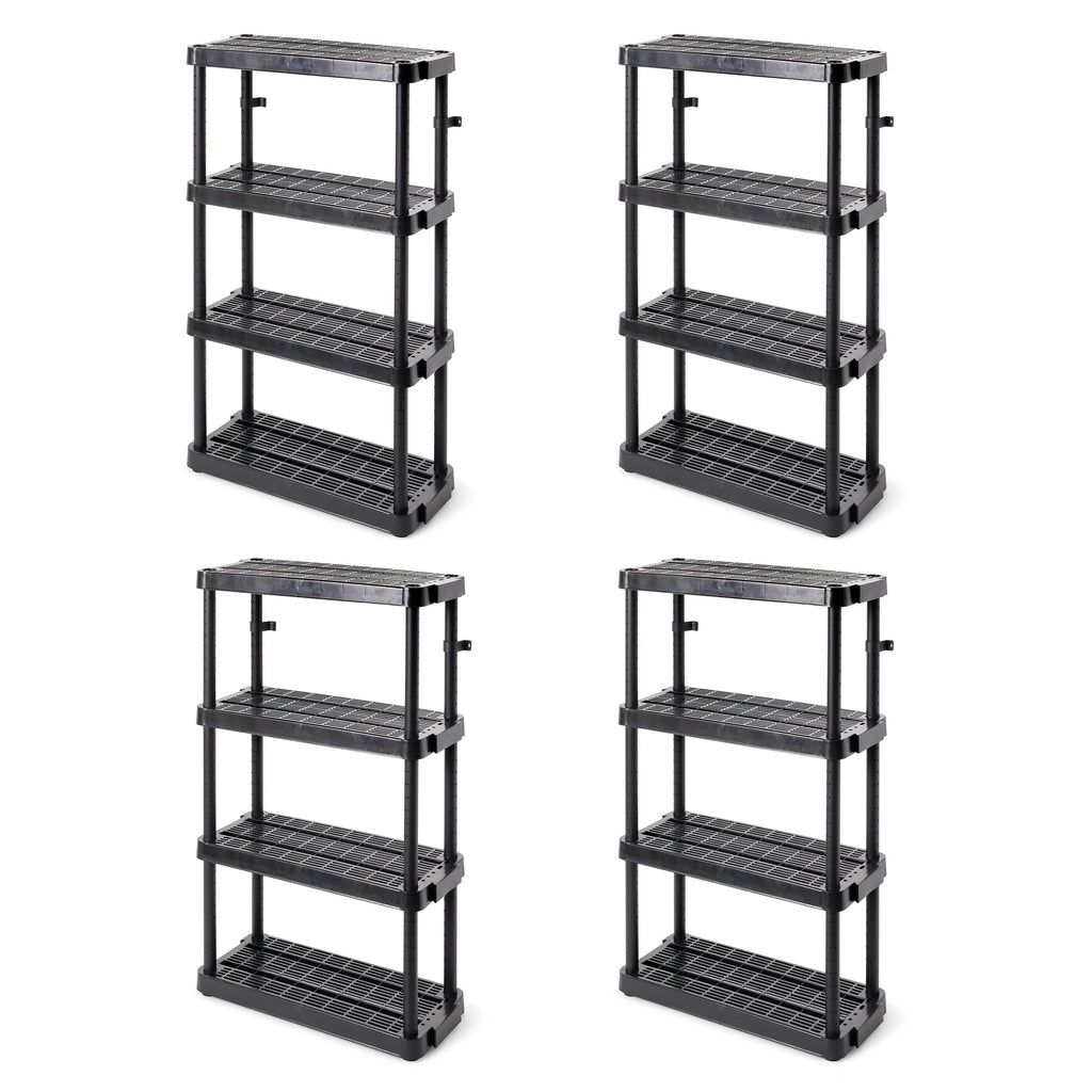 Gracious Living 4 Shelf Adjustable Height Medium Duty Storage, Black (4 Pack)-Home & Garden | Household Supplies | Storage & Organization-Grease Monkey Garage