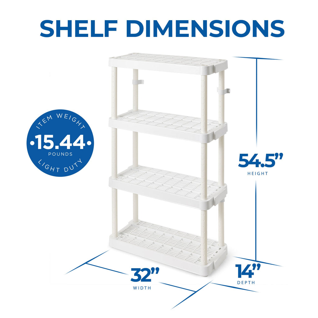 Gracious Living 4 Shelf Adjustable Height Medium Duty Storage, White (2 Pack)-Home & Garden | Household Supplies | Storage & Organization | Household Storage Containers-Grease Monkey Garage