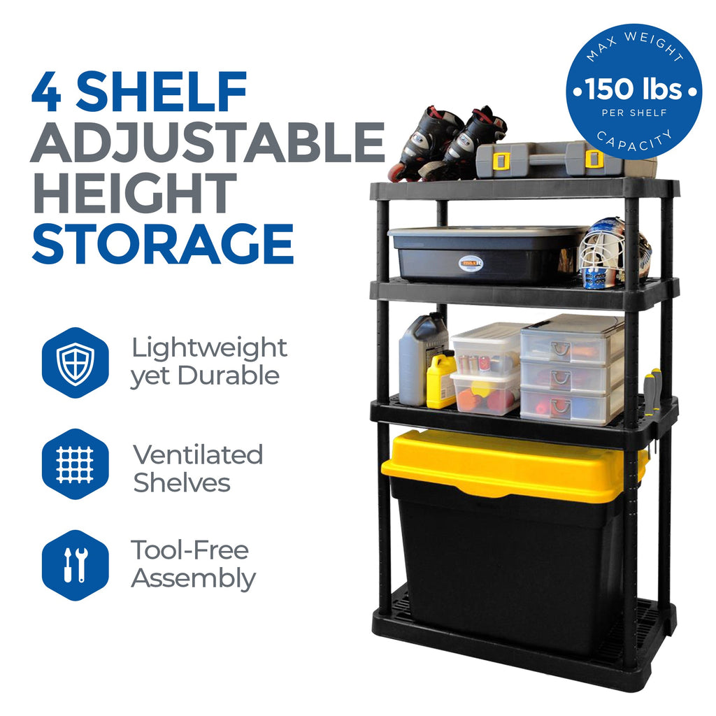 Gracious Living 4 Shelf Adjustable Height Ventilated Medium Duty Storage, Black-Business & Industrial | Industrial Storage | Industrial Shelving-Grease Monkey Garage