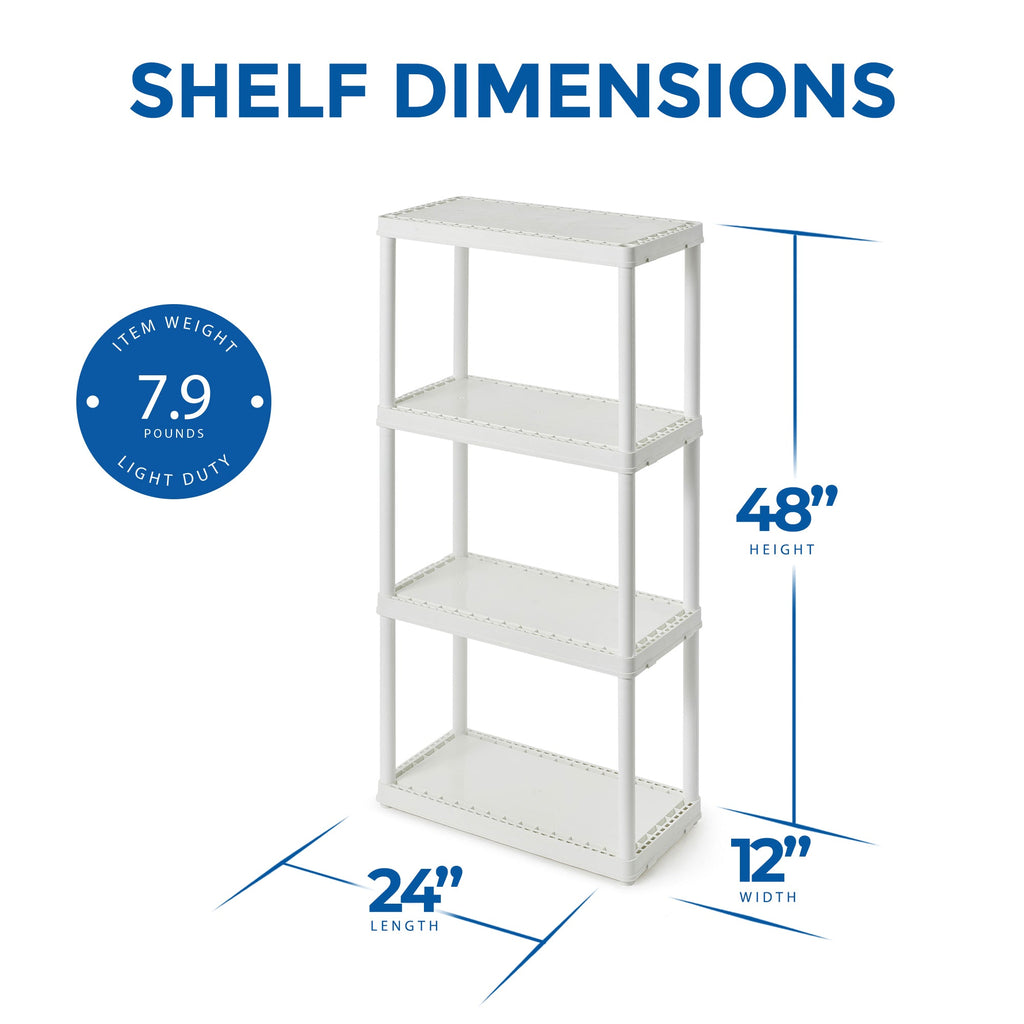 Gracious Living 4-Shelf Fixed-Height Light-Duty Solid Shelving Storage, White-Home & Garden | Household Supplies | Storage & Organization | Household Storage Containers-Grease Monkey Garage