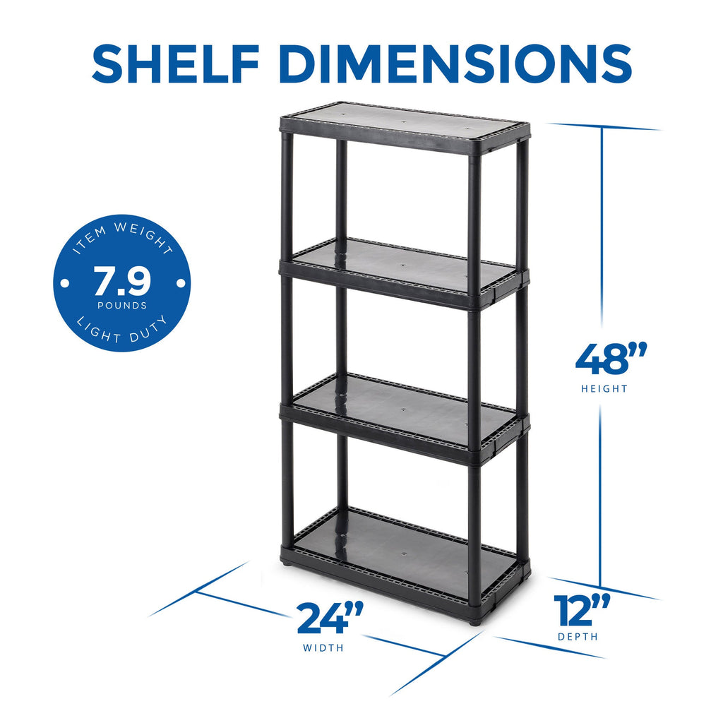 Gracious Living 4 Shelf Fixed Height Light Duty Storage Unit, Black (2 Pack)-*Home&Garden | Household Supplies | Storage & Organization-Grease Monkey Garage