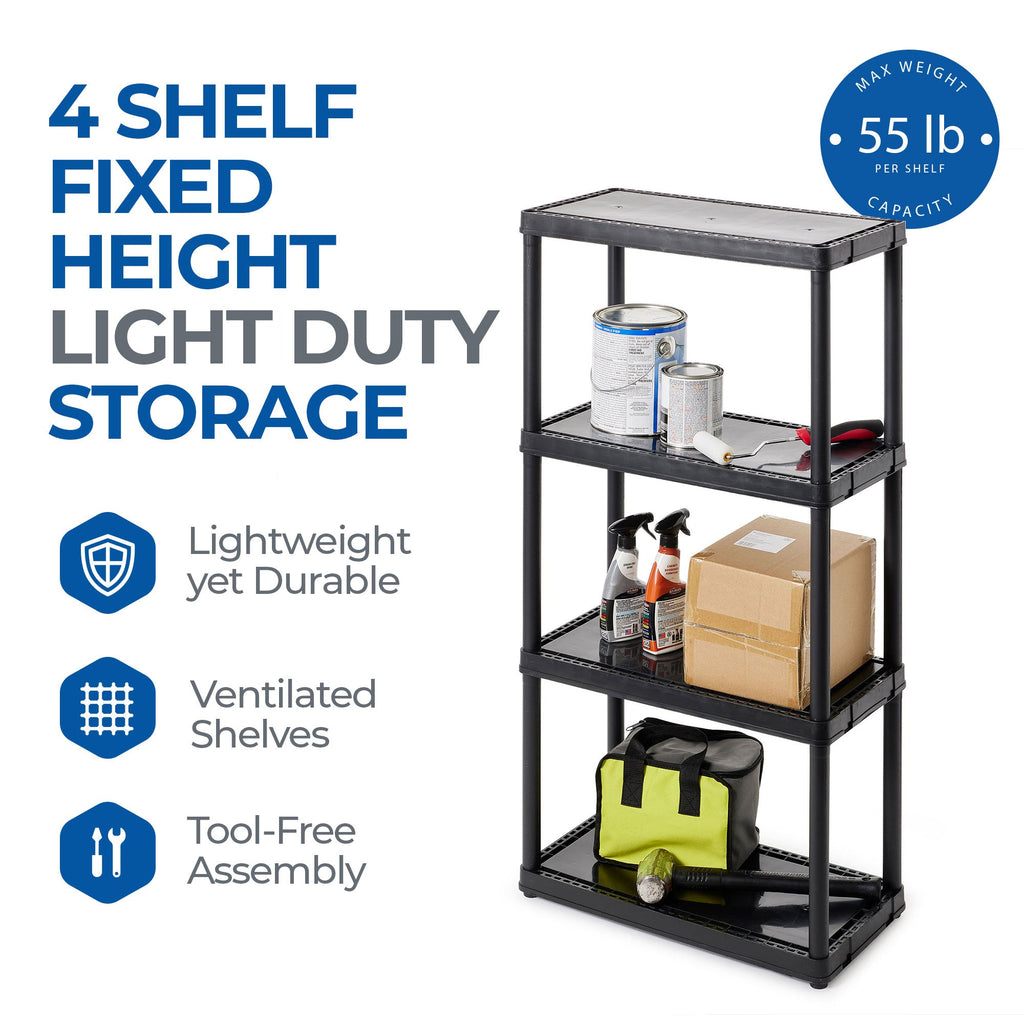 Gracious Living 4 Shelf Fixed Height Light Duty Storage Unit, Black (2 Pack)-*Home&Garden | Household Supplies | Storage & Organization-Grease Monkey Garage