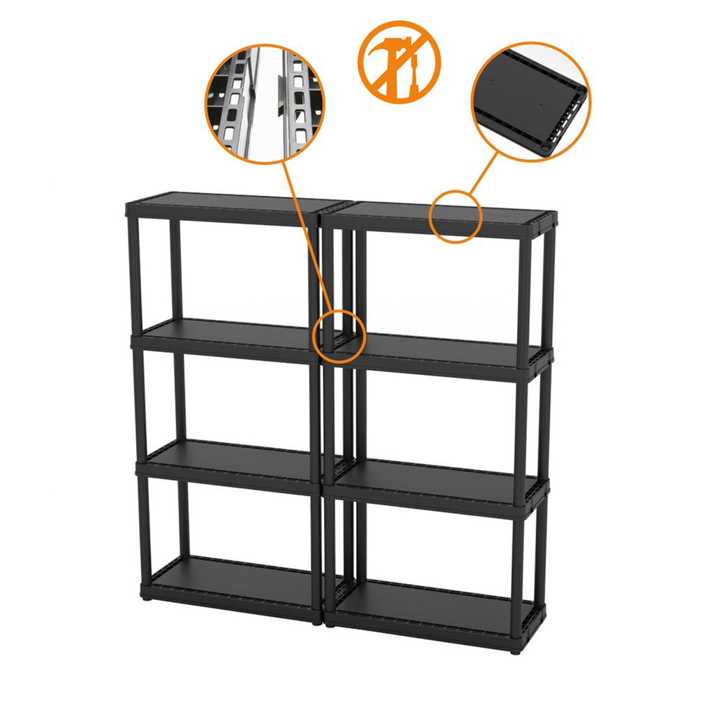 Gracious Living 4 Shelf Fixed Height Light Duty Storage Unit, Black (2 Pack)-*Home&Garden | Household Supplies | Storage & Organization-Grease Monkey Garage