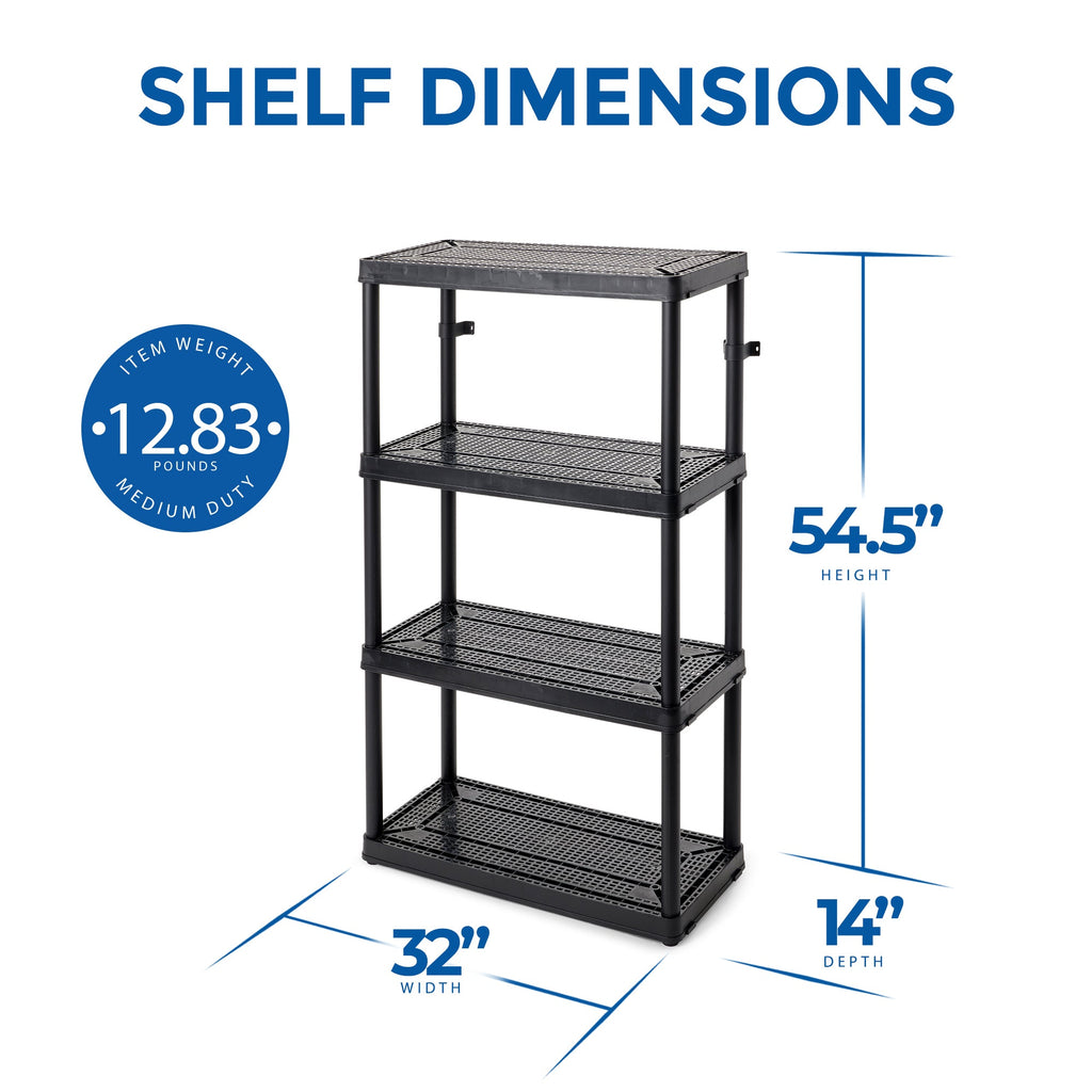 Gracious Living 4 Shelf Fixed Height Medium Duty Storage Rack, 2 Pack, Black-*Home&Garden | Household Supplies | Storage & Organization | Household Storage Caddies-Grease Monkey Garage