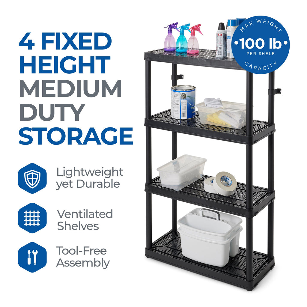 Gracious Living 4 Shelf Fixed Height Medium Duty Storage Unit, Black (3 Pack)-Home & Garden | Household Supplies | Storage & Organization | Household Storage Caddies-Grease Monkey Garage