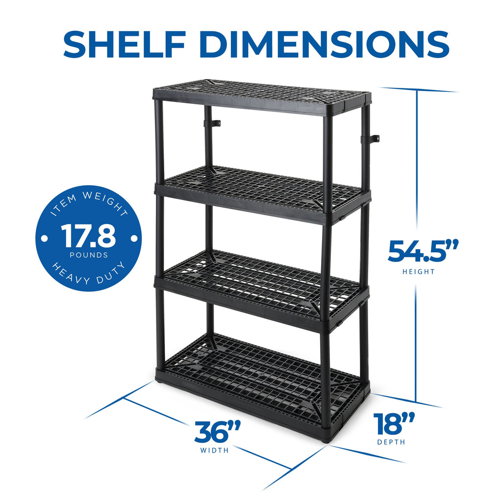 Gracious Living 4 Shelf Fixed Height Ventilated Heavy Duty Storage Unit, Black-Furniture | Shelving | Bookcases & Standing Shelves-Grease Monkey Garage