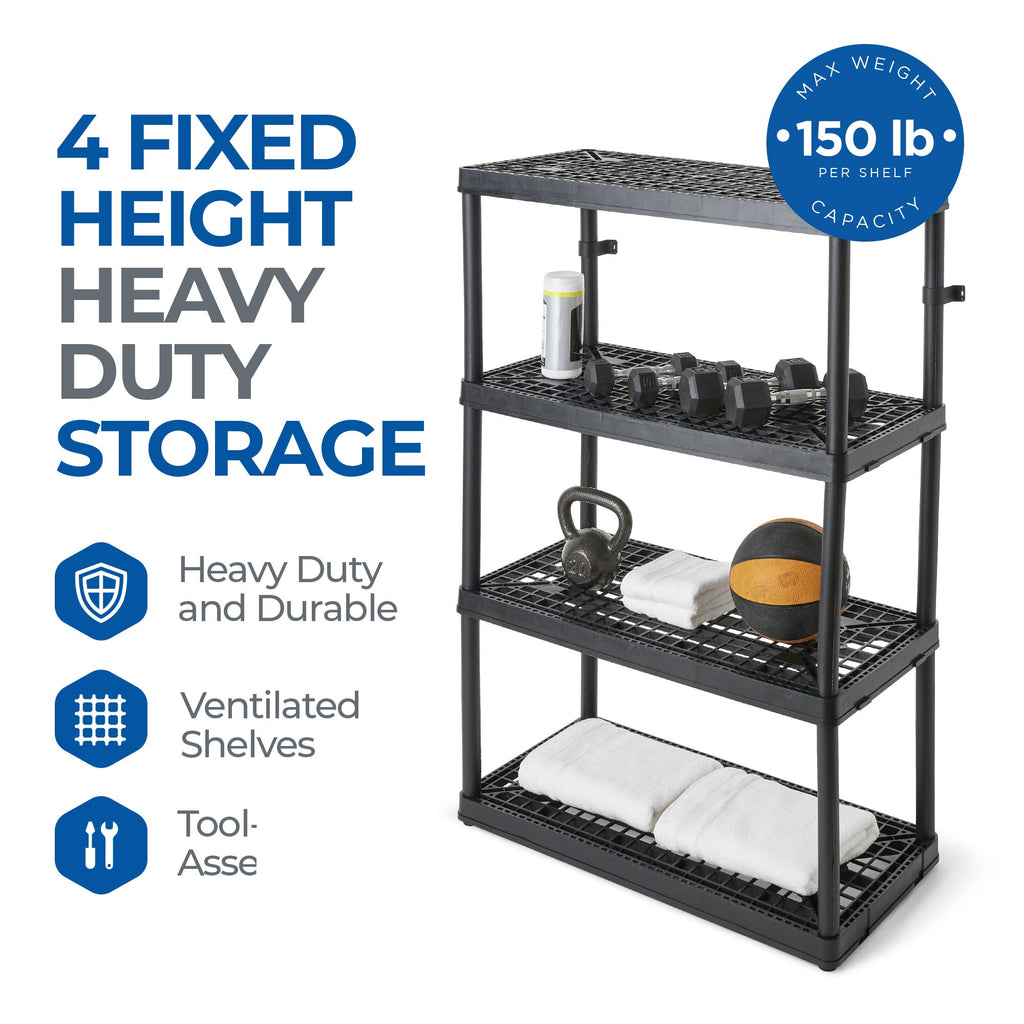 Gracious Living 4 Shelf Fixed Height Ventilated Heavy Duty Storage Unit, Black-Furniture | Shelving | Bookcases & Standing Shelves-Grease Monkey Garage