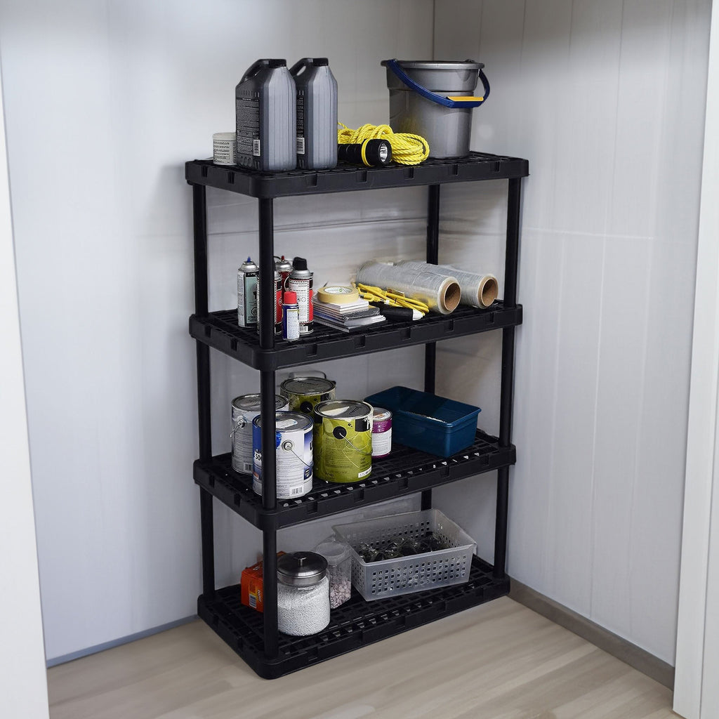 Gracious Living 4 Shelf Fixed Height Ventilated Heavy Duty Storage Unit, Black-Furniture | Shelving | Bookcases & Standing Shelves-Grease Monkey Garage