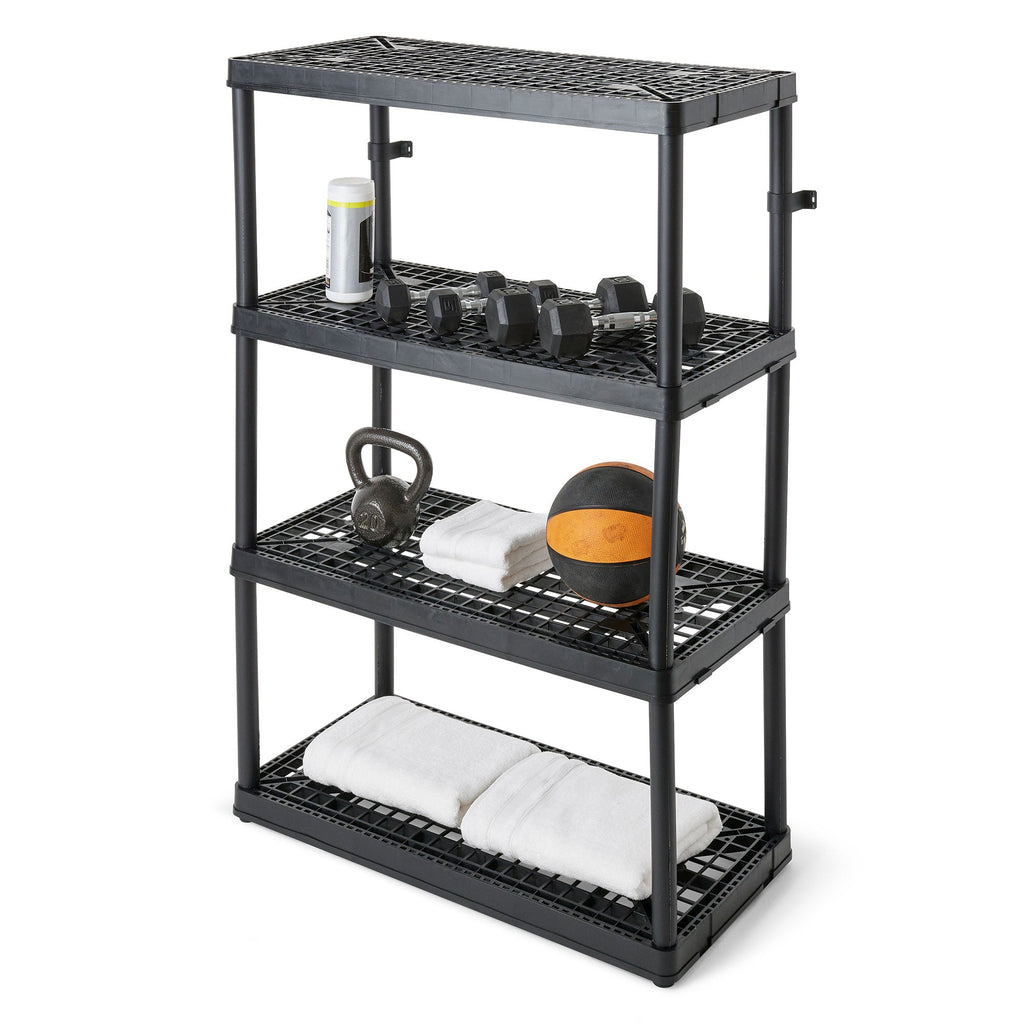 Gracious Living 4 Shelf Fixed Height Ventilated Heavy Duty Storage Unit, Black-Furniture | Shelving | Bookcases & Standing Shelves-Grease Monkey Garage