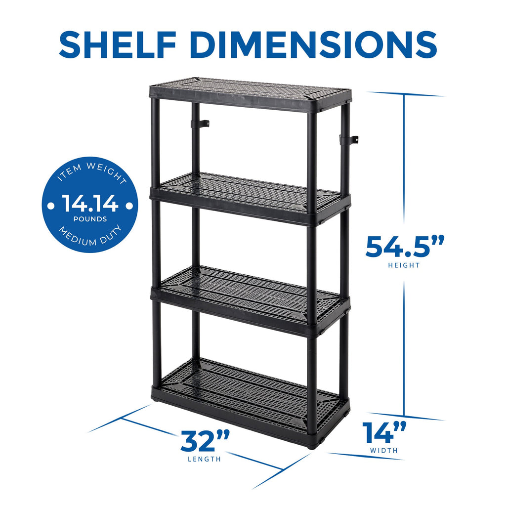 Gracious Living 4 Shelf Fixed Height Ventilated Medium Duty Storage Unit, Black-*Home&Garden | Household Supplies | Storage & Organization | Household Storage Caddies-Grease Monkey Garage