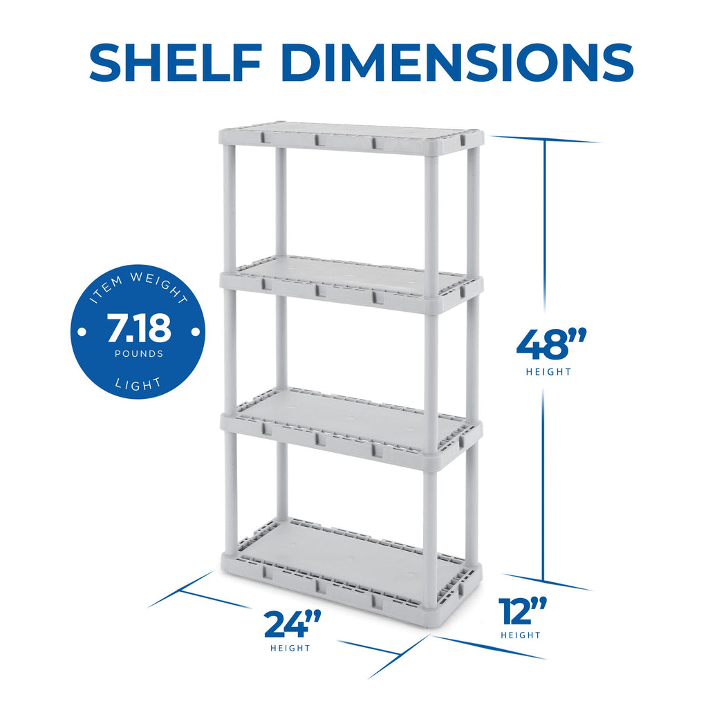 Gracious Living 4 Shelf Knect-A-Shelf Fixed Height Solid Light Duty Storage,Grey-*Furniture | Shelving | Bookcases & Standing Shelves-Grease Monkey Garage