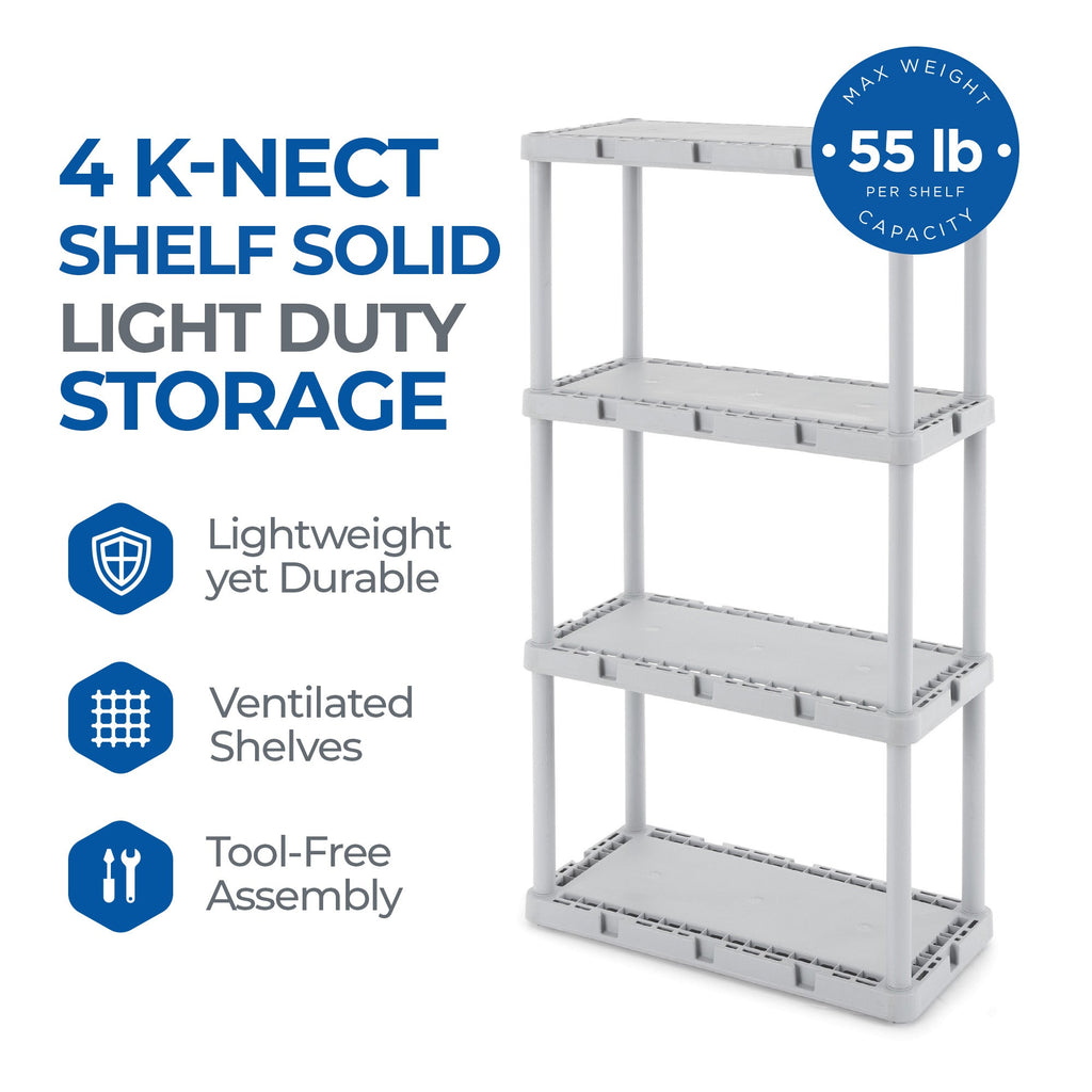 Gracious Living 4 Shelf Knect-A-Shelf Fixed Height Solid Light Duty Storage,Grey-*Furniture | Shelving | Bookcases & Standing Shelves-Grease Monkey Garage