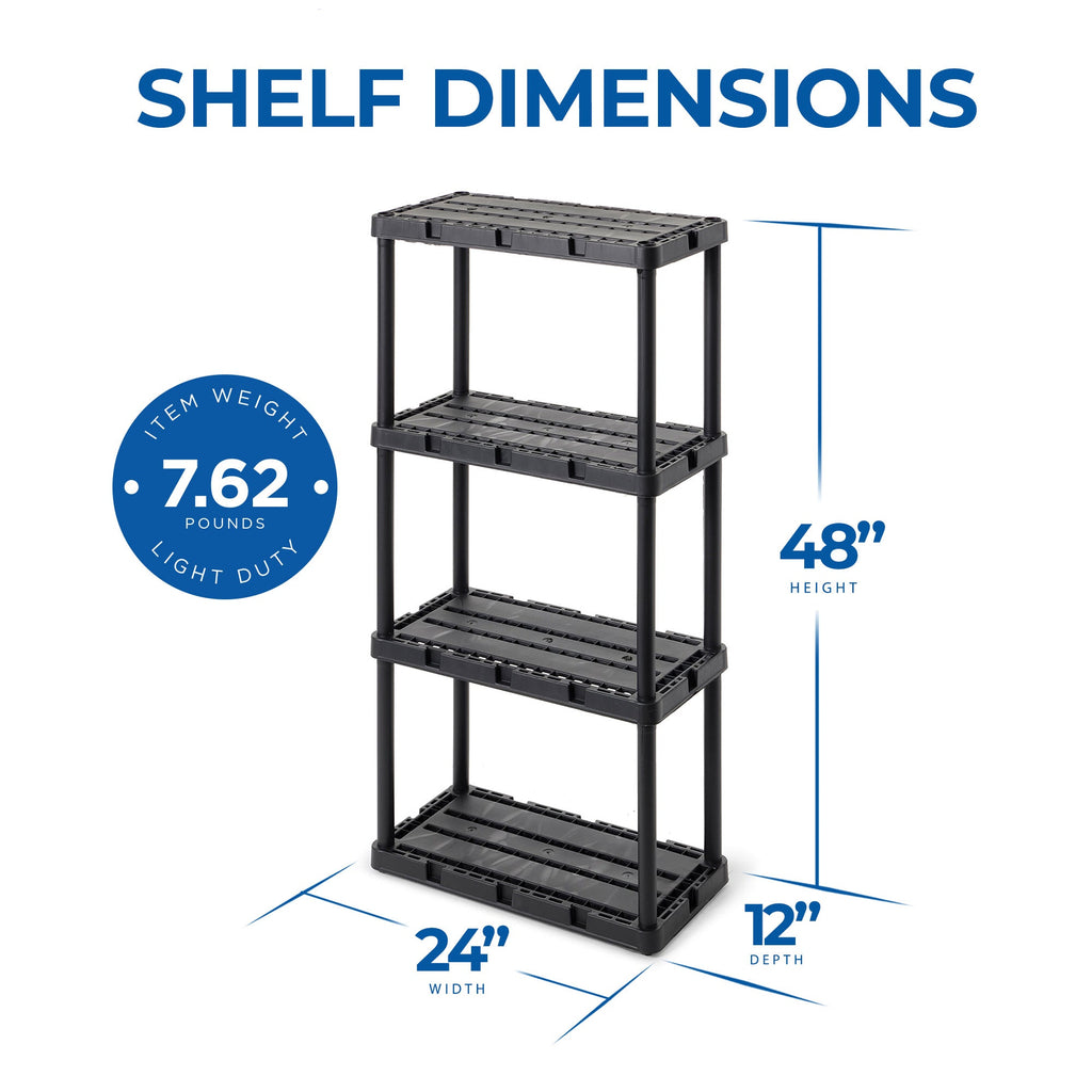 Gracious Living 4 Shelf Knect-A-Shelf Solid Light Duty Storage Unit, Black 2 Pck-Furniture | Shelving | Bookcases & Standing Shelves-Grease Monkey Garage