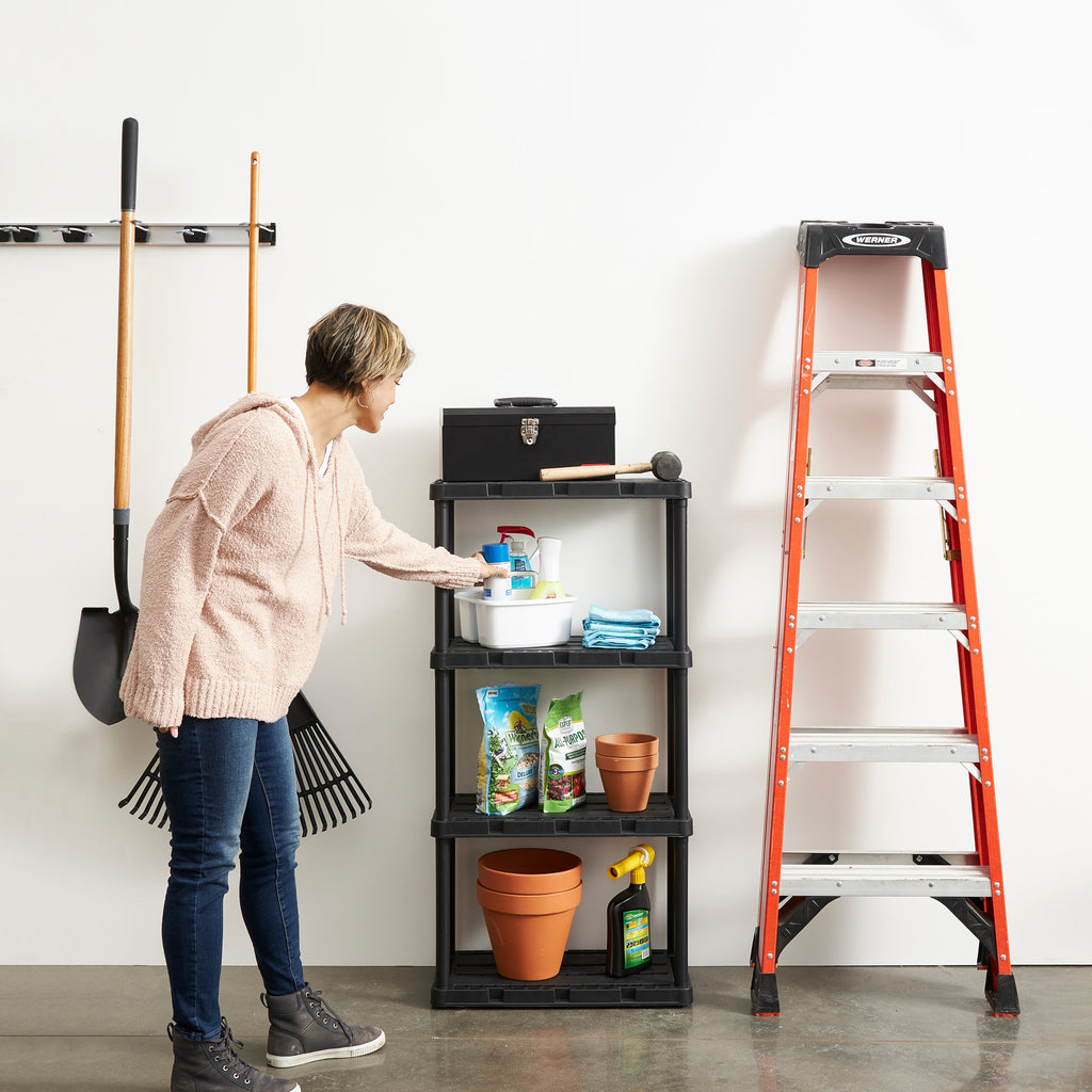 Gracious Living 4 Shelf Knect-A-Shelf Solid Light Duty Storage Unit, Black 2 Pck-Furniture | Shelving | Bookcases & Standing Shelves-Grease Monkey Garage