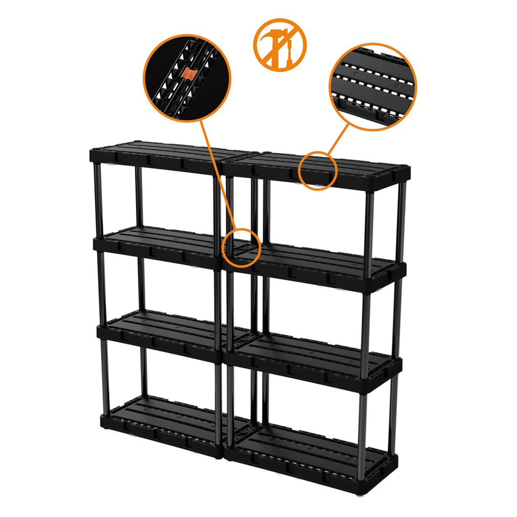 Gracious Living 4 Shelf Knect-A-Shelf Solid Light Duty Storage Unit, Black 2 Pck-Furniture | Shelving | Bookcases & Standing Shelves-Grease Monkey Garage