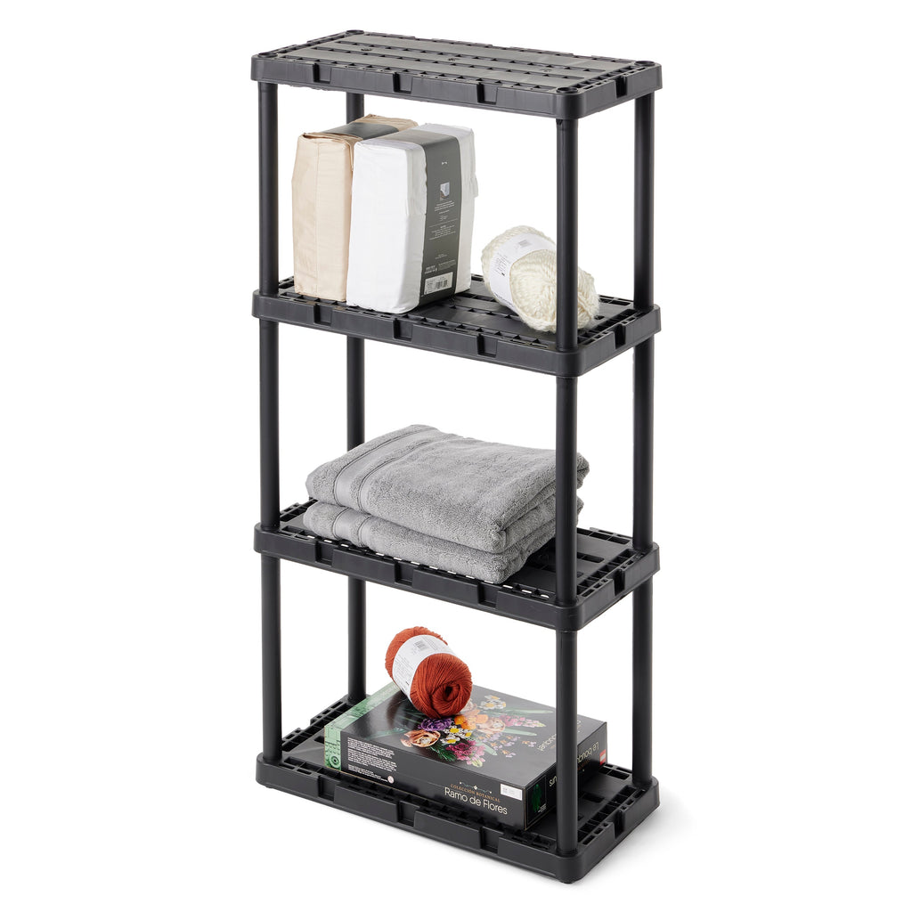 Gracious Living 4 Shelf Knect-A-Shelf Solid Light Duty Storage Unit, Black 2 Pck-Furniture | Shelving | Bookcases & Standing Shelves-Grease Monkey Garage