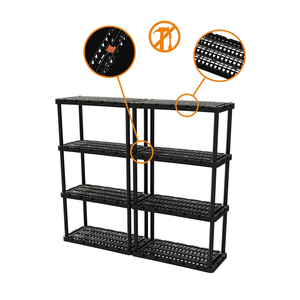 Gracious Living 4 Shelf Knect A Shelf Ventilated Storage Unit, Black (2 Pack)-Furniture | Shelving | Bookcases & Standing Shelves-Grease Monkey Garage