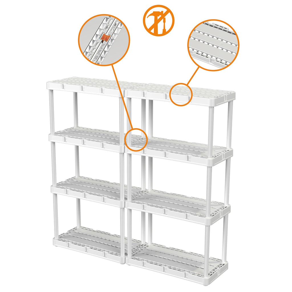 Gracious Living 4 Shelf Knect-A-Shelf Ventilated Storage Unit, White (2 Pack)-Furniture | Shelving | Bookcases & Standing Shelves-Grease Monkey Garage