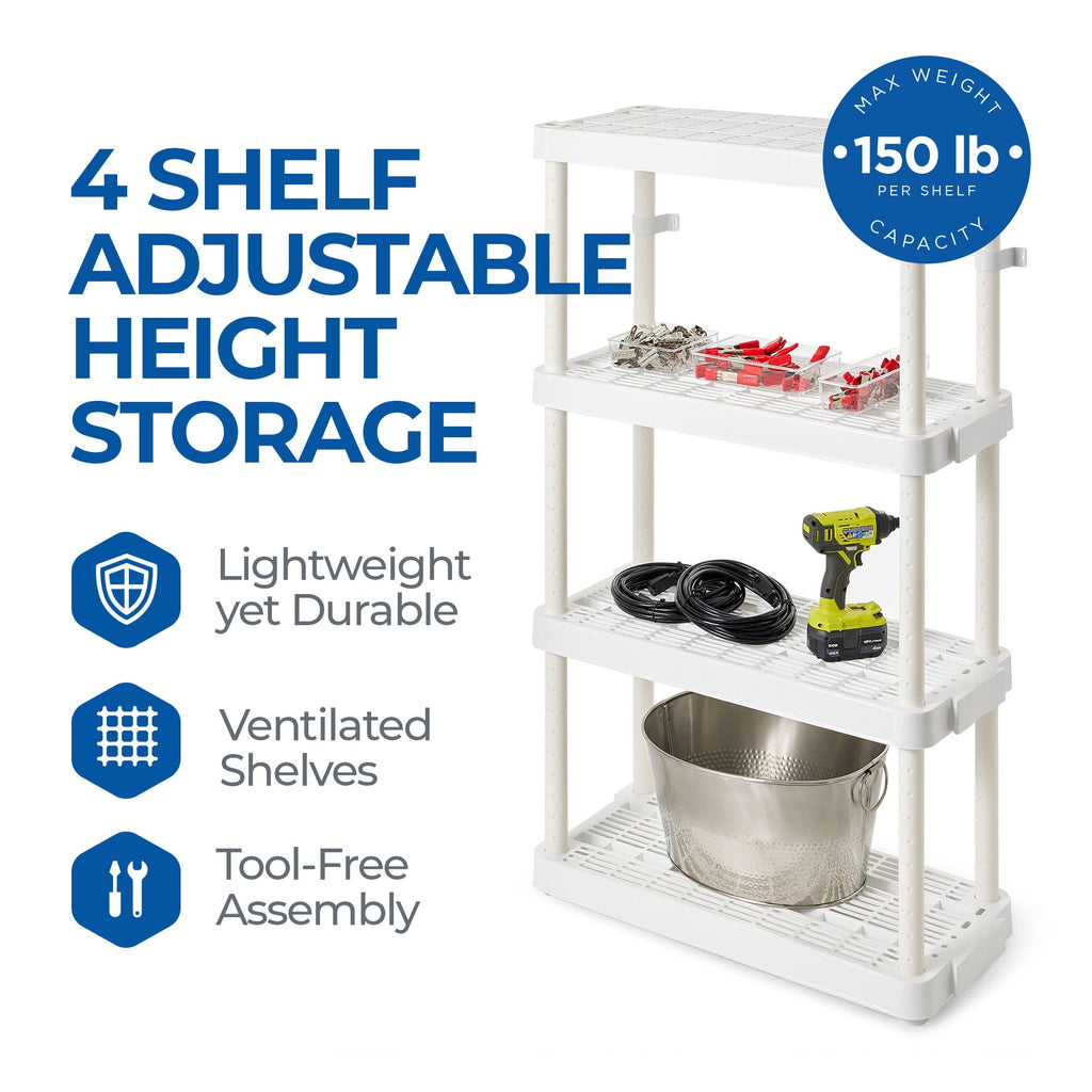 Gracious Living 4 Shelf Tier Light Duty Garage Storage Shelf, White (Damaged)-Used-Grease Monkey Garage