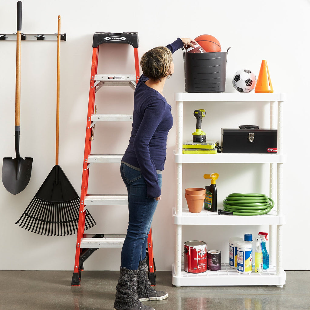 Gracious Living 4 Shelf Tier Light Duty Garage Storage Shelf, White (Damaged)-Used-Grease Monkey Garage